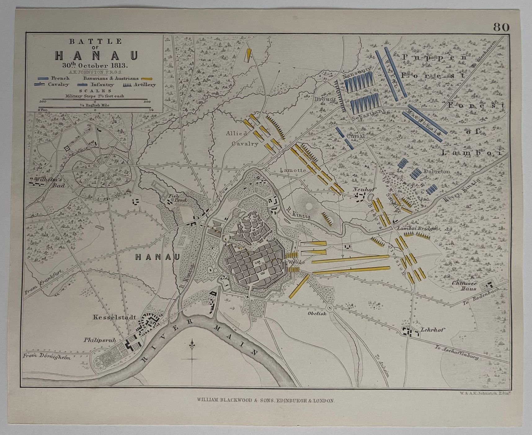 Karte, Alexander Keith Johnson, Battle of Hanau, London 1850. (Taunus-Rhein-Main - Regionalgeschichtliche Sammlung Dr. Stefan Naas CC BY-NC-SA)