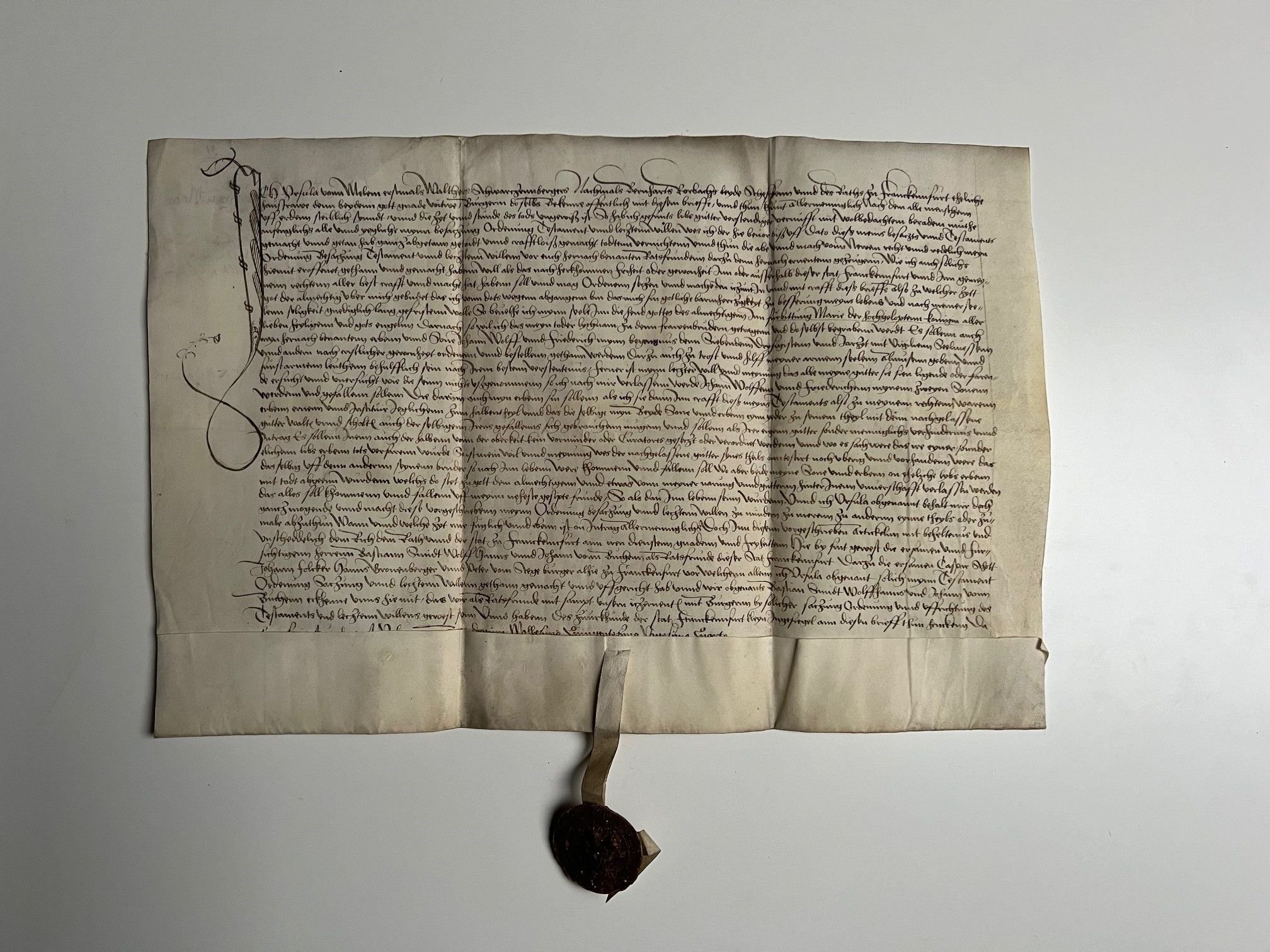 Urkunde, Testament der Ursula Rorbach, geborene von Melem, Frankfurt 1524 (Taunus-Rhein-Main - Regionalgeschichtliche Sammlung Dr. Stefan Naas CC BY-NC-SA)
