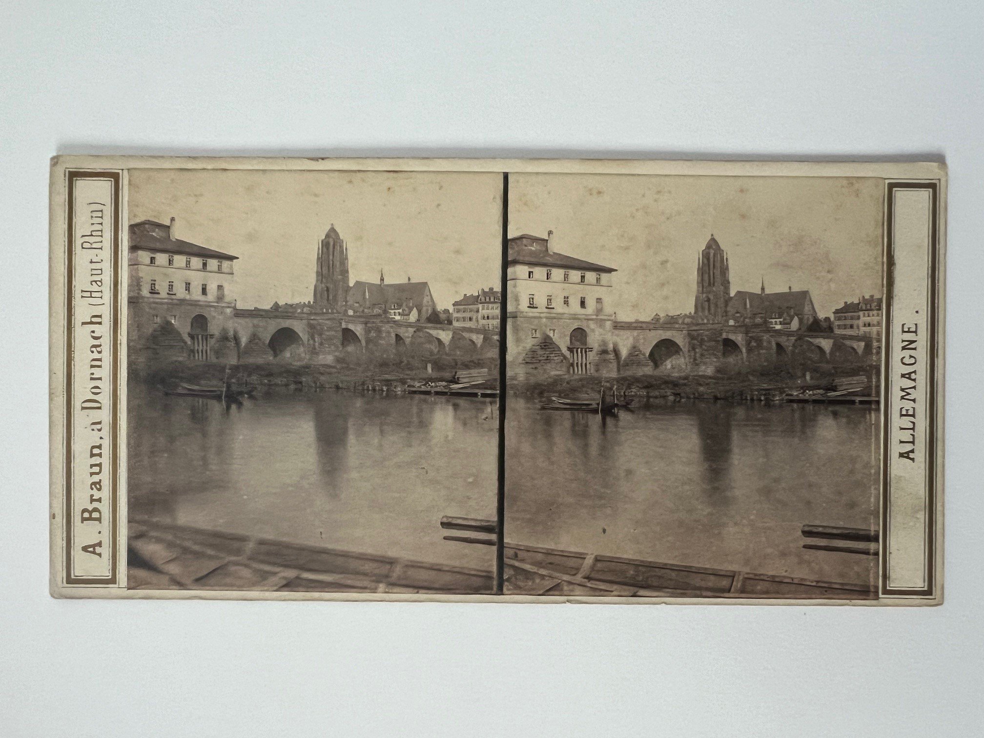 Stereobild, Adolphe Braun, Frankfurt, Nr. 2448, Brücke und Dom, ca. 1865. (Taunus-Rhein-Main - Regionalgeschichtliche Sammlung Dr. Stefan Naas CC BY-NC-SA)