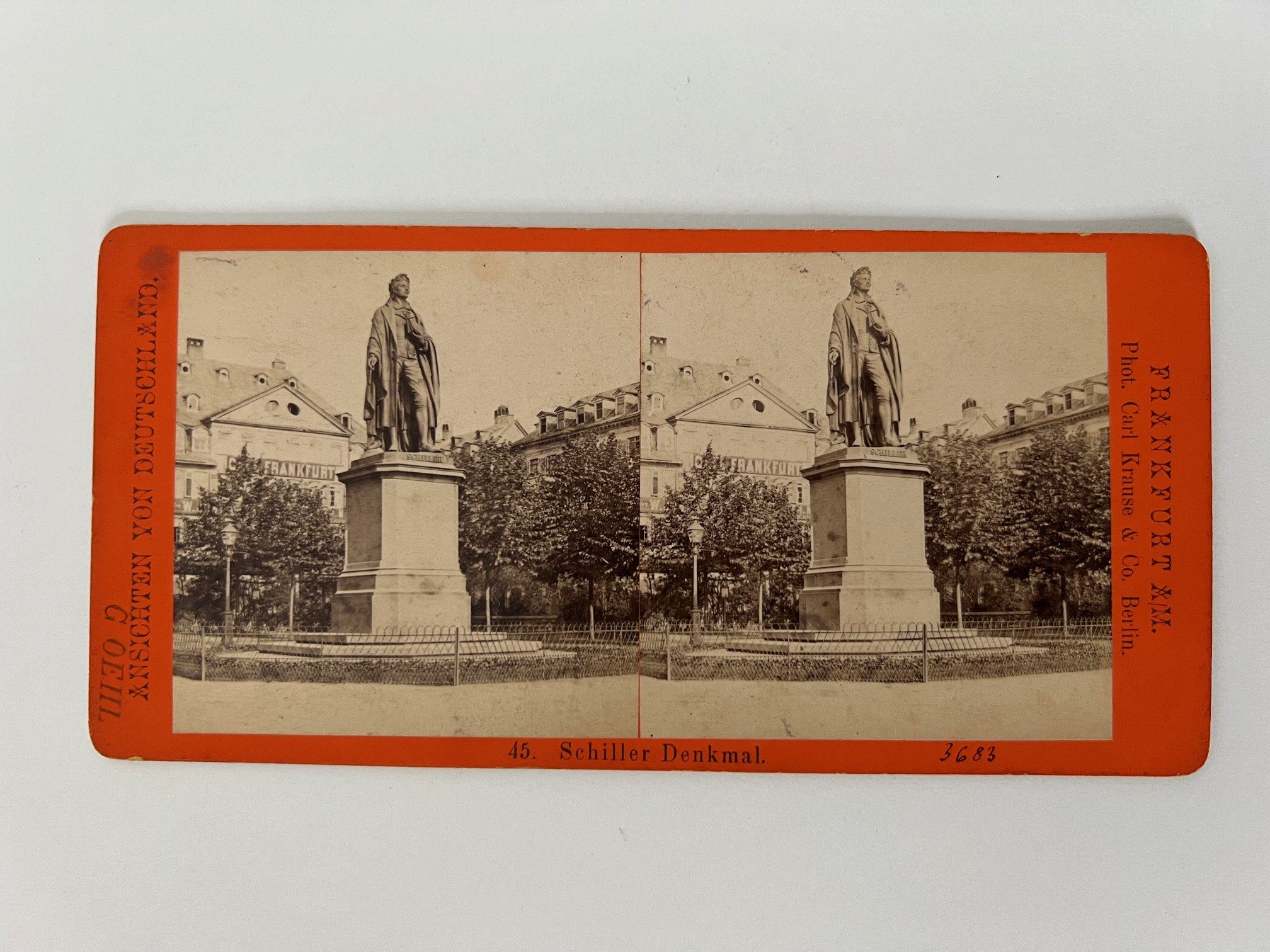 Stereobild, Carl Krause, Frankfurt, Nr. 45, Schiller-Denkmal, ca. 1880. (Taunus-Rhein-Main - Regionalgeschichtliche Sammlung Dr. Stefan Naas CC BY-NC-SA)