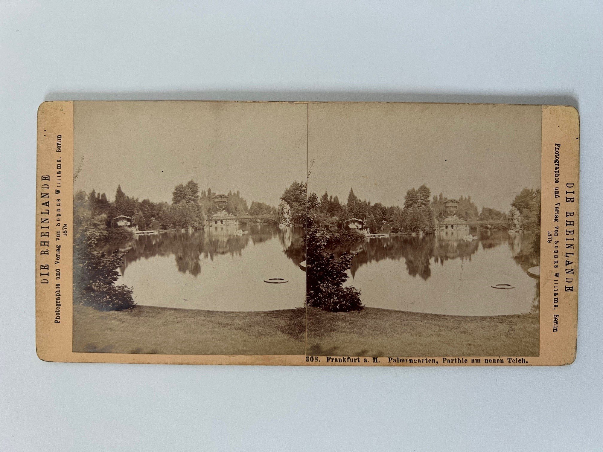 Stereobild, Sophus Williams, Frankfurt, Nr. 308, Palmengarten, Partie am neuen Teich, 1879. (Taunus-Rhein-Main - Regionalgeschichtliche Sammlung Dr. Stefan Naas CC BY-NC-SA)