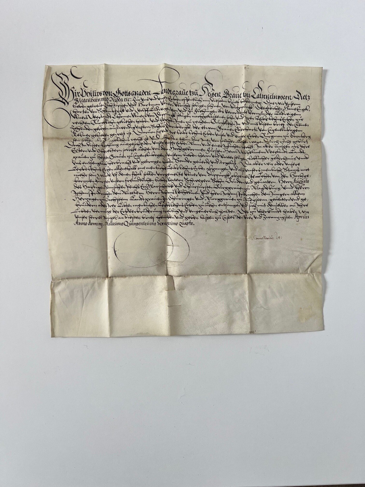 Lehensbrief, Landgraf Philipp der Großmütige an die Ulner von Dieburg, Kassel, 24. April 1564. (Taunus-Rhein-Main - Regionalgeschichtliche Sammlung Dr. Stefan Naas CC BY-NC-SA)