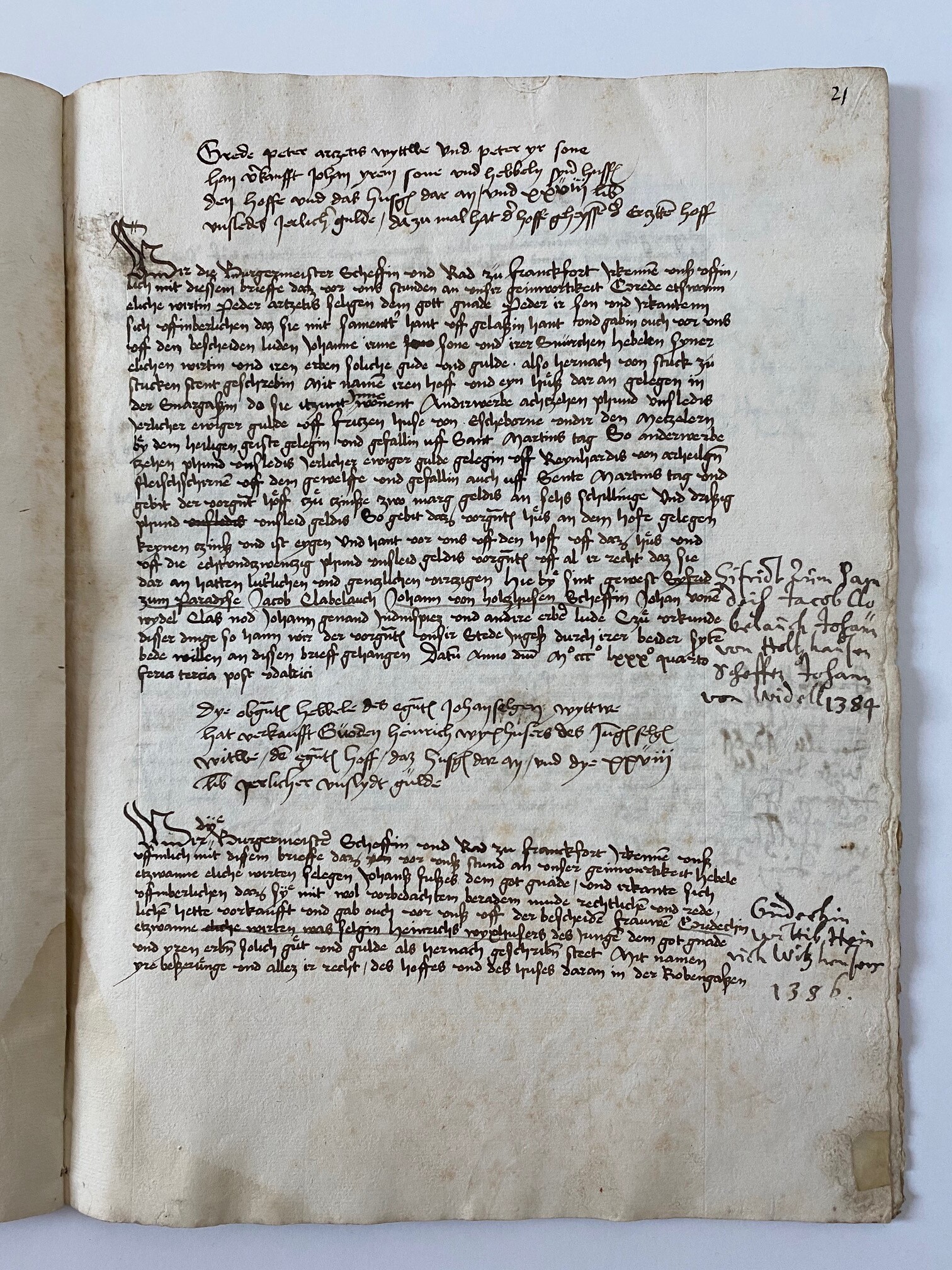 Abschriften zweier Kaufverträge, 1384 und 1386 (Taunus-Rhein-Main - Regionalgeschichtliche Sammlung Dr. Stefan Naas CC BY-NC-SA)