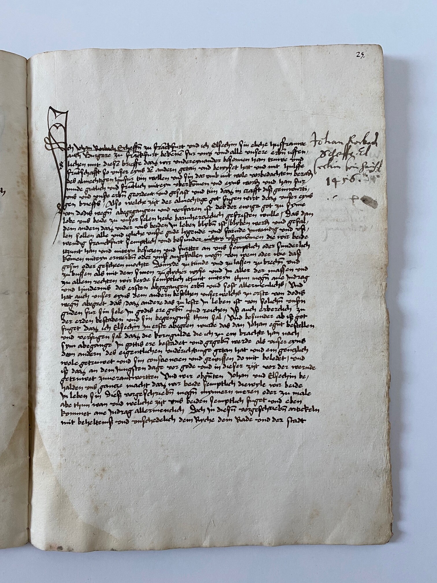 Testament des Johan Rorbach und seiner Frau Elsechen; 10. Oktober 1456 (Taunus-Rhein-Main - Regionalgeschichtliche Sammlung Dr. Stefan Naas CC BY-NC-SA)