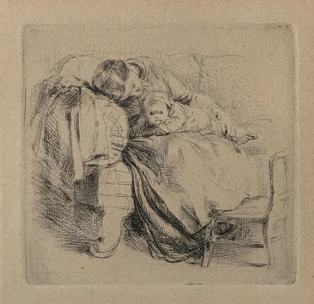 Philipp Rumpf, Mutter mit Kind auf dem Sofa herumtollend, 1863 (Taunus-Rhein-Main - Regionalgeschichtliche Sammlung Dr. Stefan Naas CC BY-NC-SA)