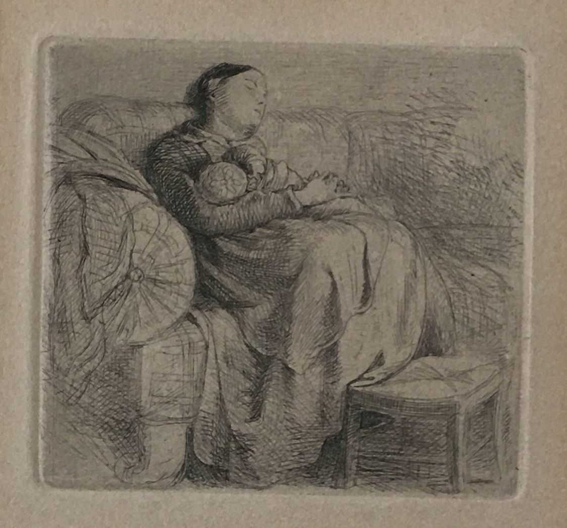 Philipp Rumpf, Mutter mit Kind auf dem Sofa eingeschlafen, 1863 (Taunus-Rhein-Main - Regionalgeschichtliche Sammlung Dr. Stefan Naas CC BY-NC-SA)
