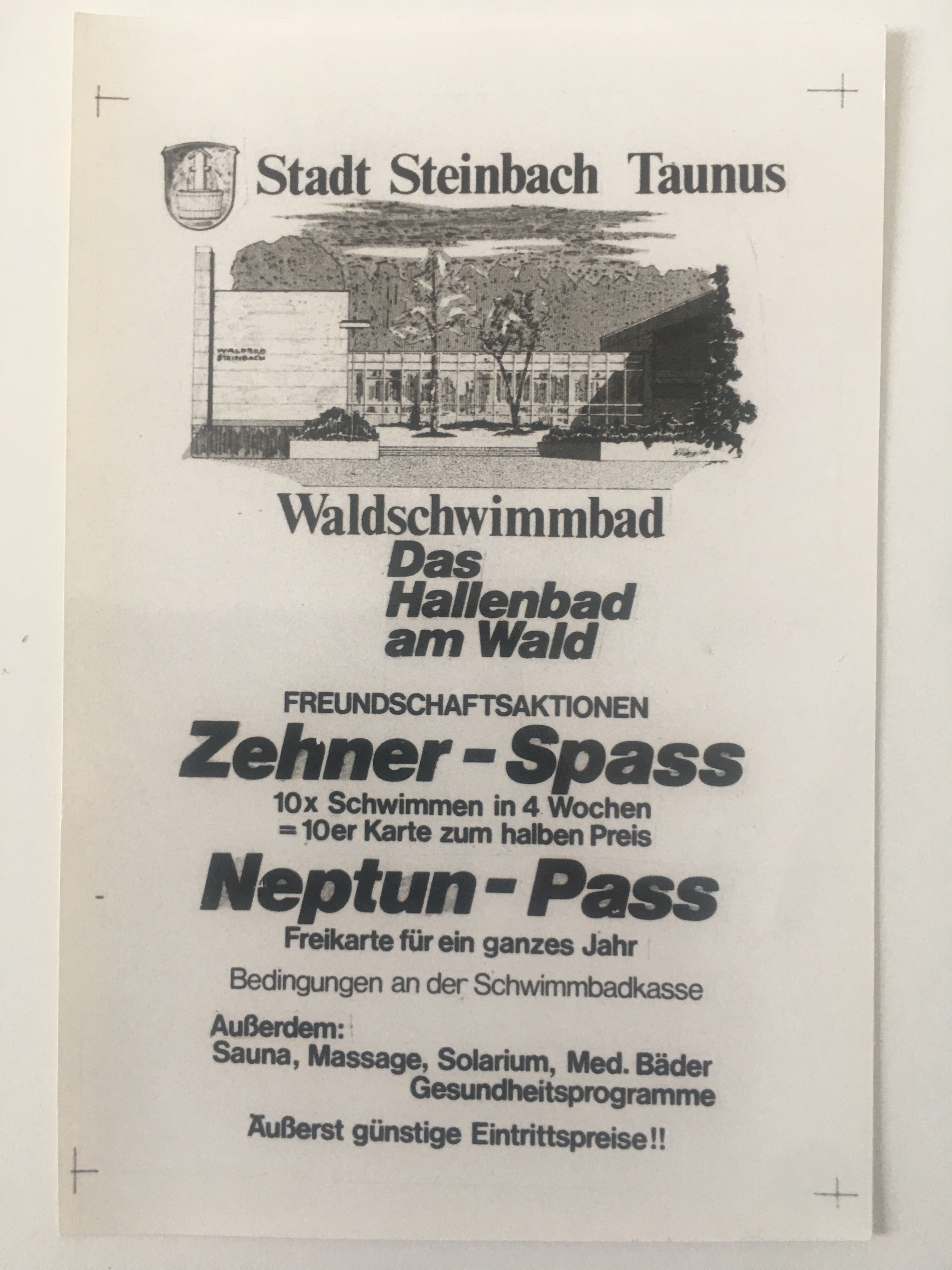 Angebote des Steinbacher Hallenbades, 1994 (Taunus-Rhein-Main - Regionalgeschichtliche Sammlung Dr. Stefan Naas CC BY-NC-SA)
