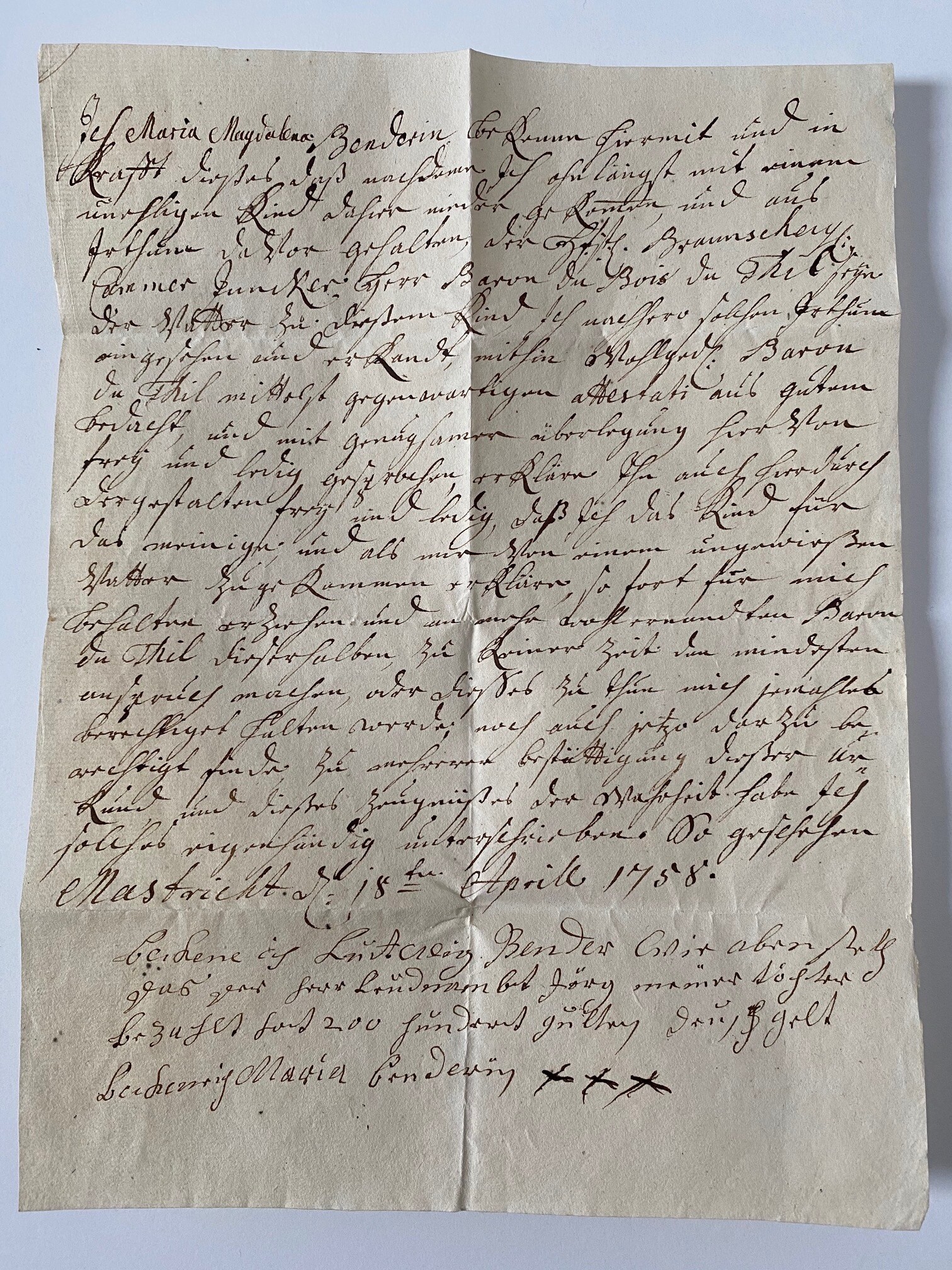 18. April 1758: Unterhaltsforderung für ein uneheliches Kind (Taunus-Rhein-Main - Regionalgeschichtliche Sammlung Dr. Stefan Naas CC BY-NC-SA)