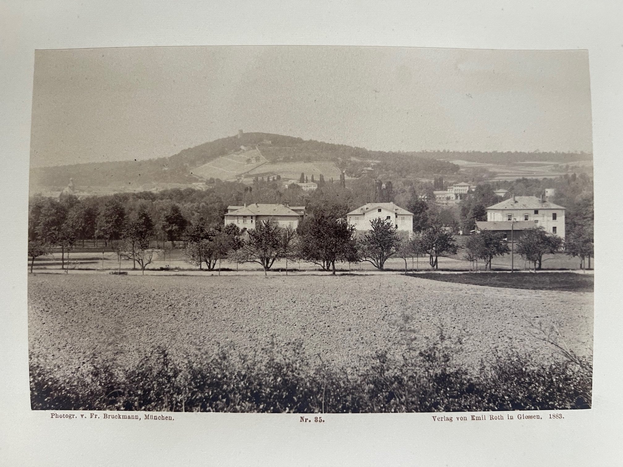 Kabinettfoto, Fr. Bruckmann, München, Nr. 35, Bad Nauheim, Panorama mit Villen, 1883 (Taunus-Rhein-Main - Regionalgeschichtliche Sammlung Dr. Stefan Naas CC BY-NC-SA)