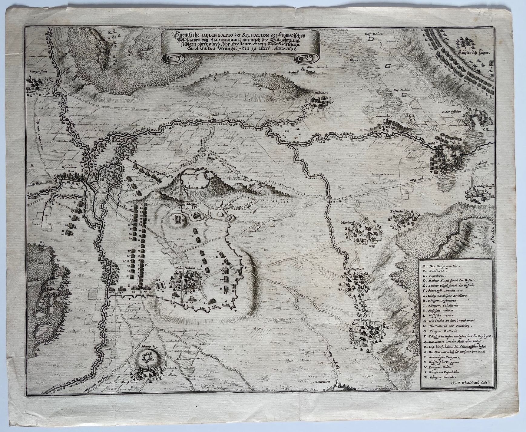 Karte, Eigentliche Delineatio der Situation des Schwedischen Feldlägers bey Amoeneburg, usw. 19. Juni 1646 (Taunus-Rhein-Main - Regionalgeschichtliche Sammlung Dr. Stefan Naas CC BY-NC-SA)