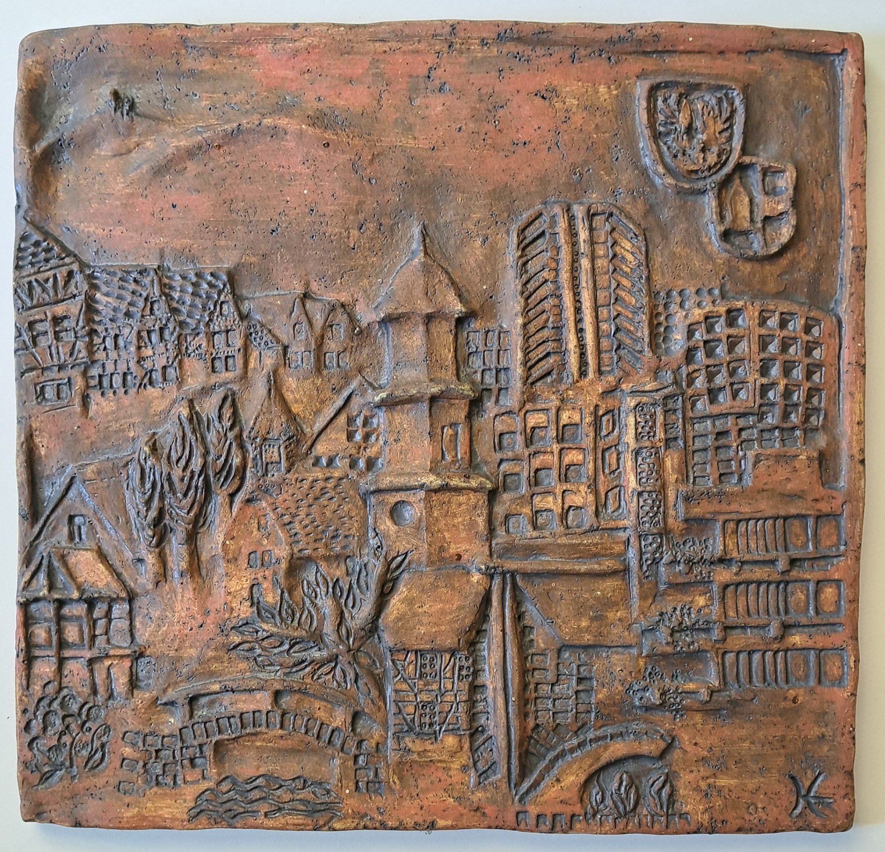 Keramik-Bild von Eschborn und Niederhöchstadt (Museum der Stadt Eschborn CC BY-NC-SA)