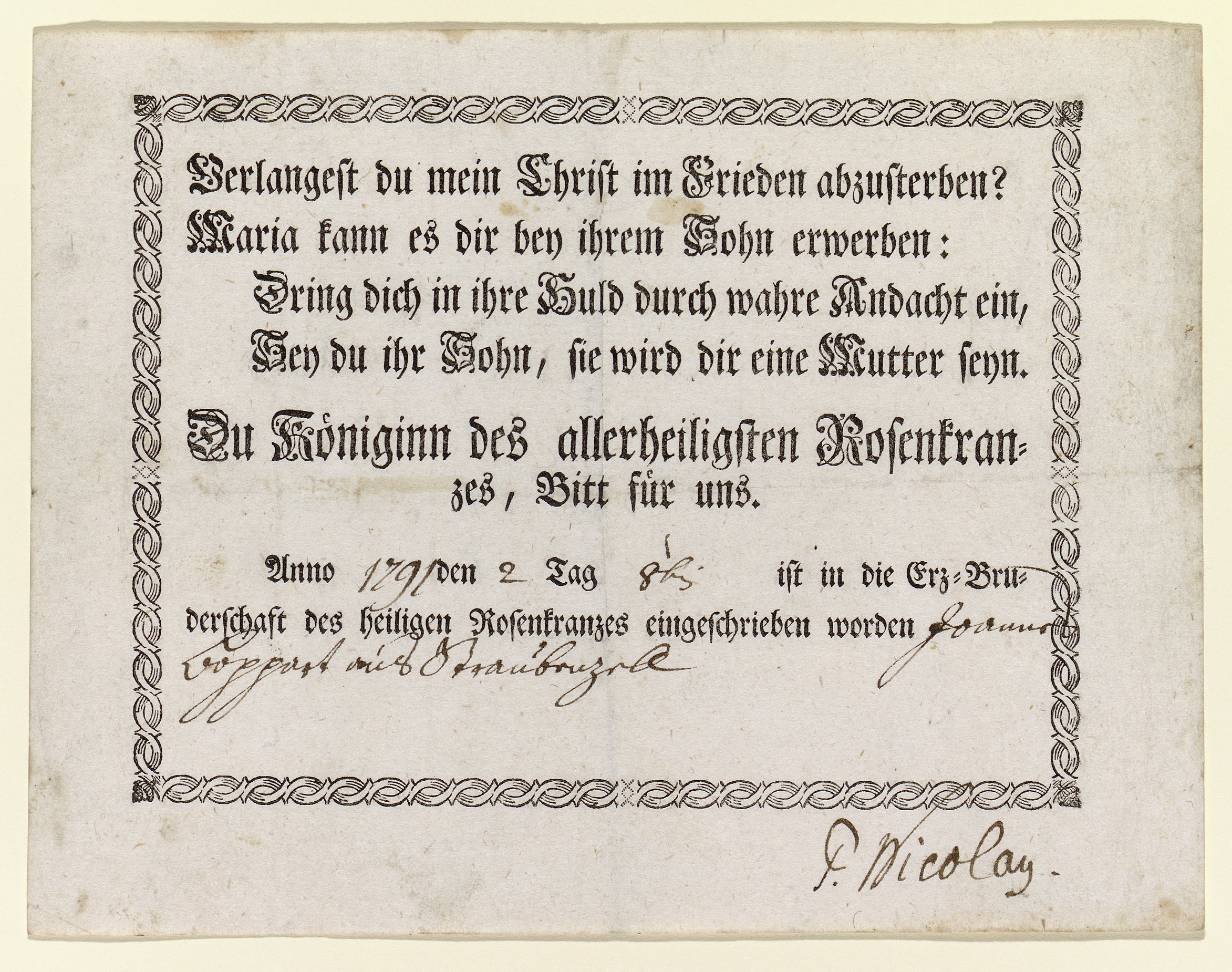 Beitritts-Urkunde (Museum für Sepulkralkultur CC BY-NC-SA)