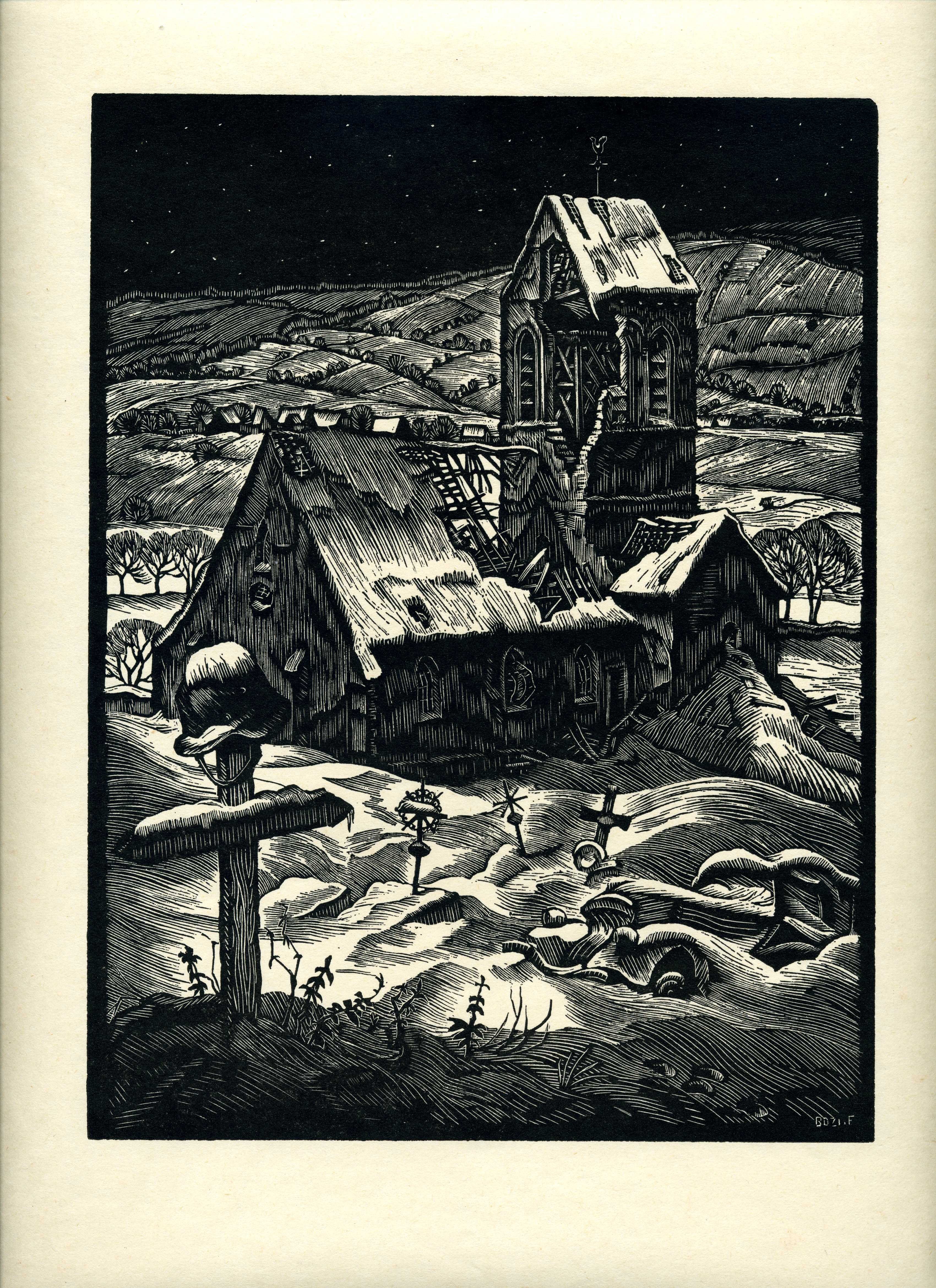 Grafik "Im Marnetal 1941" (Museum für Sepulkralkultur CC BY-NC-SA)