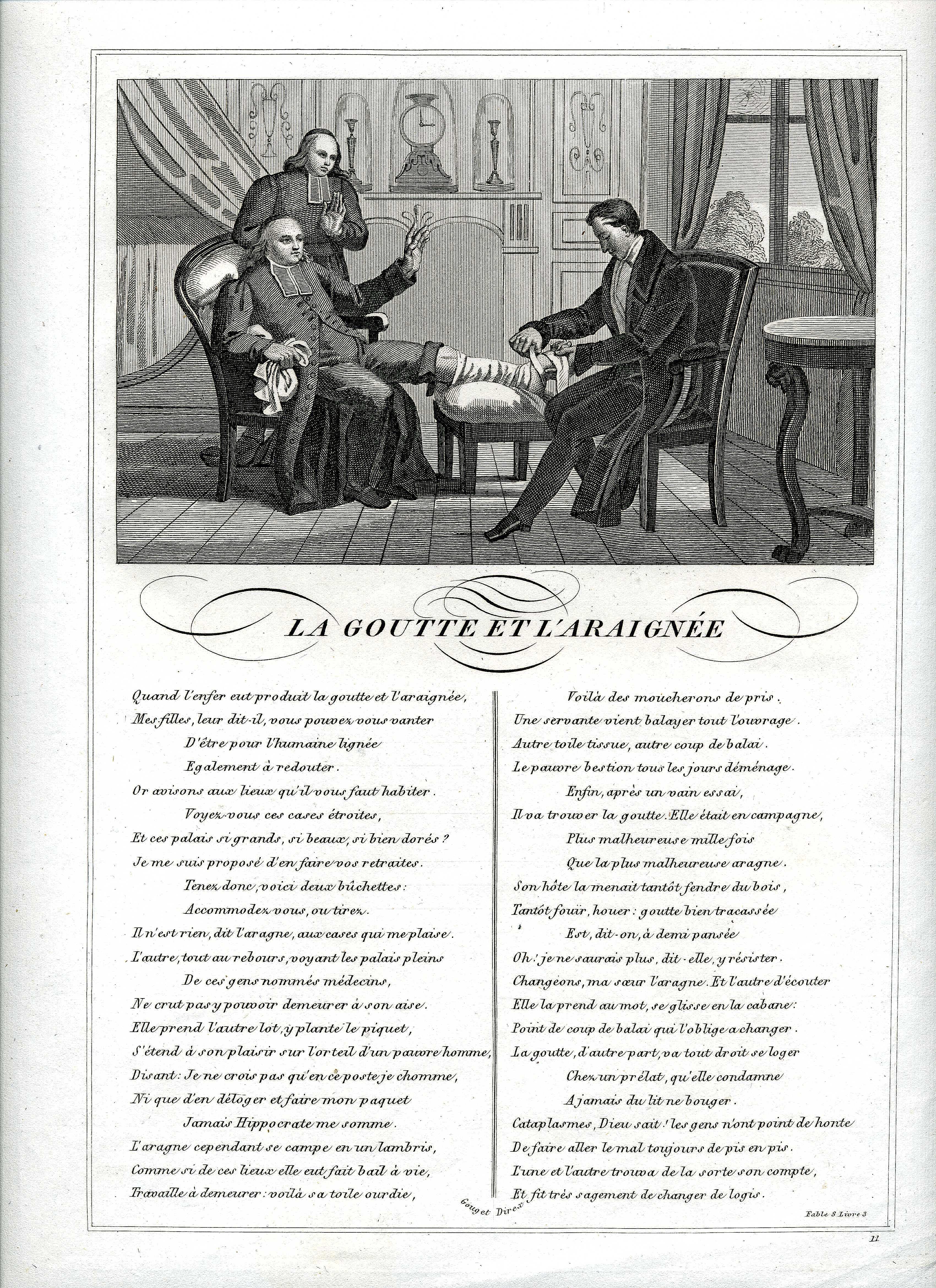 Grafik und Text "La Goutte et L'Araignèe" (Museum für Sepulkralkultur CC BY-NC-SA)