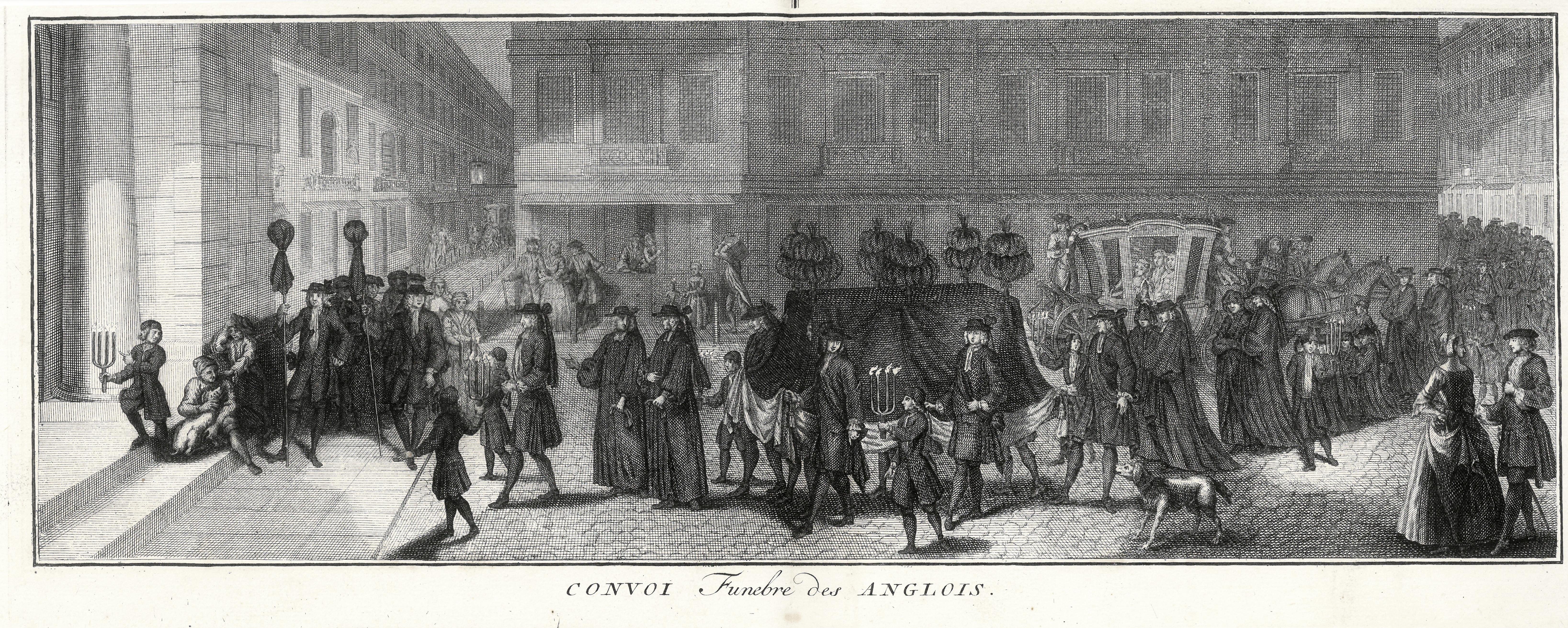 Grafik "Convoi Funebre des Anglois" (Museum für Sepulkralkultur CC BY-NC-SA)