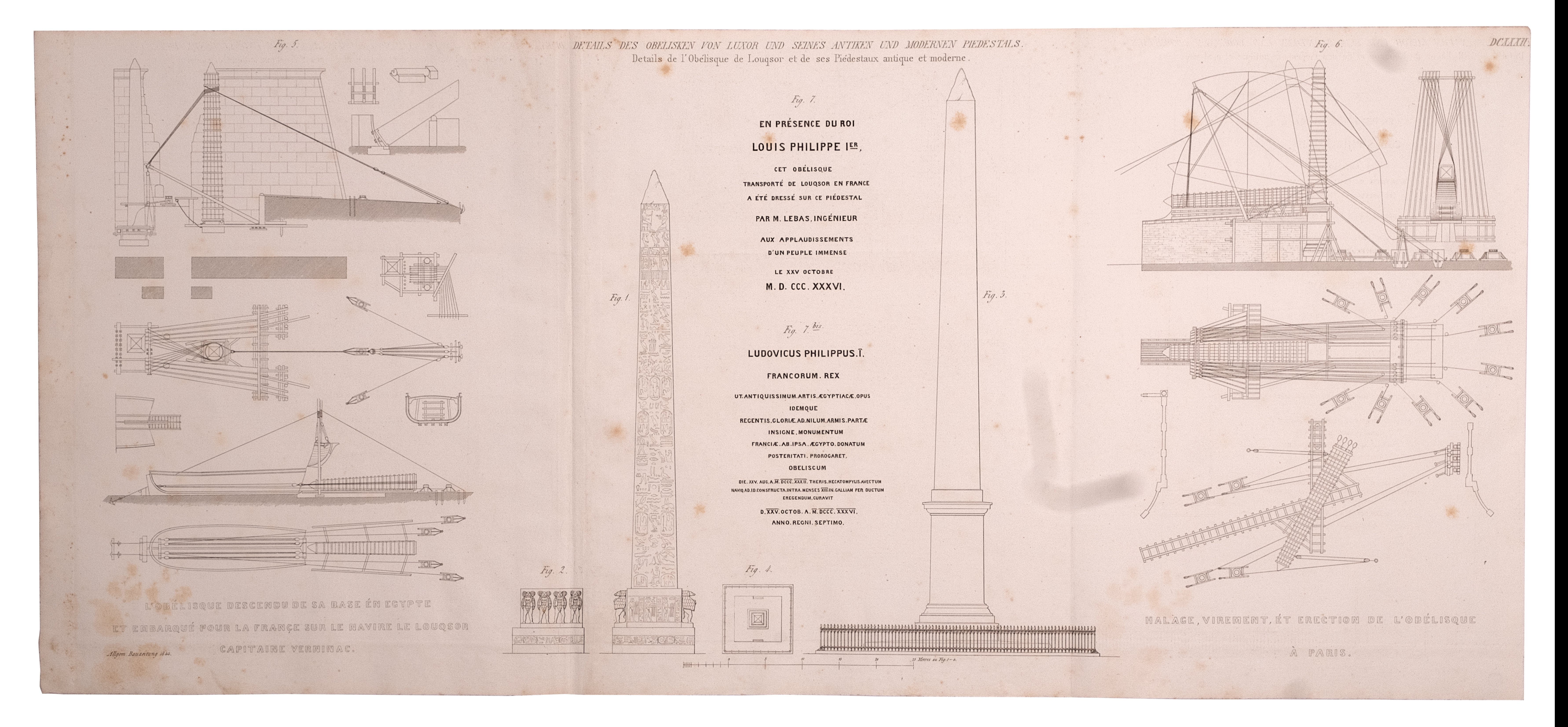 Grafik "Details des Obelisken von Luxor und seines antiken und modernen Piedestal" (Museum für Sepulkralkultur CC BY-NC-SA)
