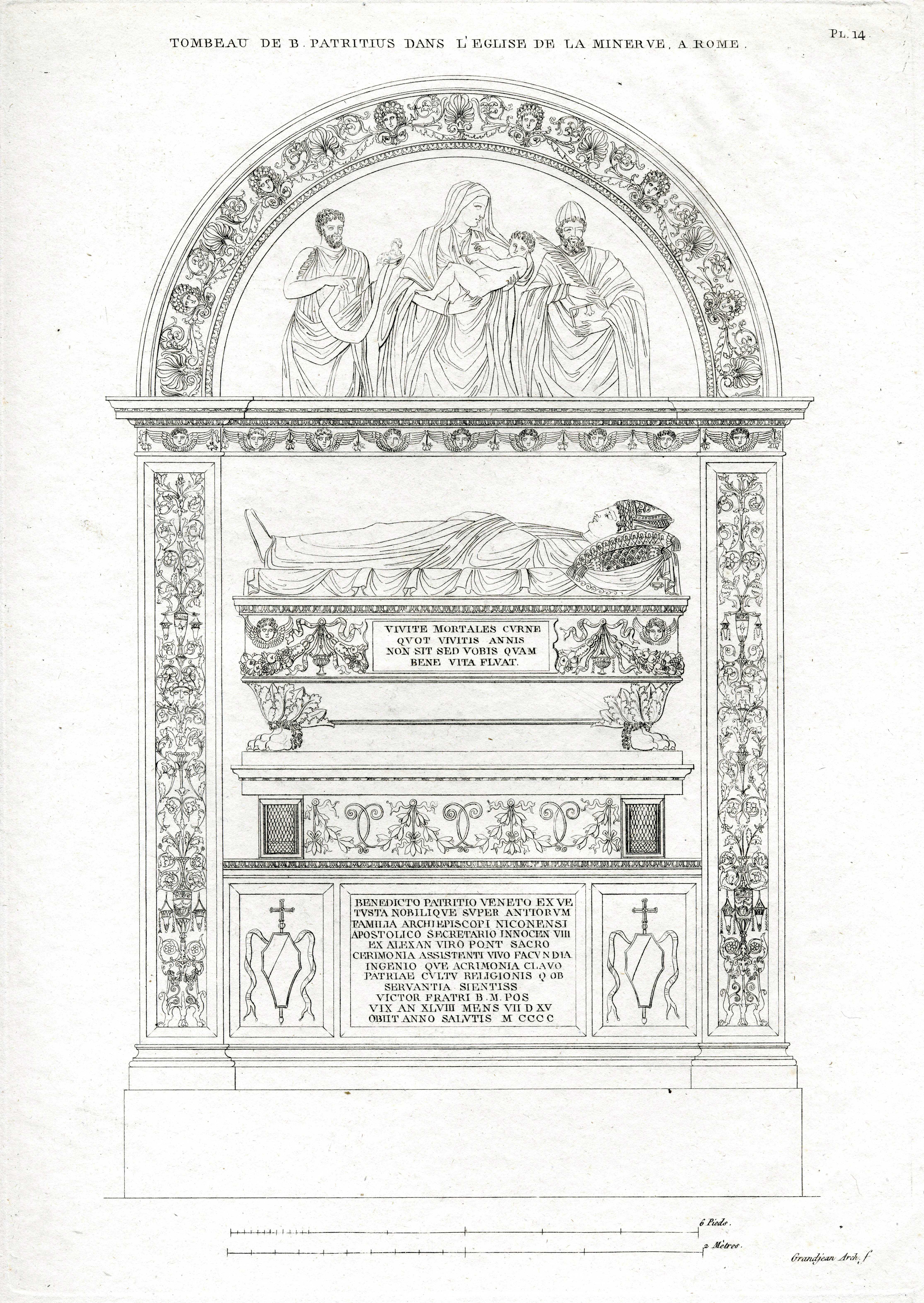 "Tombeau de B. Patritius dans L' Eglise de la Minerve, a Rome" (Museum für Sepulkralkultur CC BY-NC-SA)