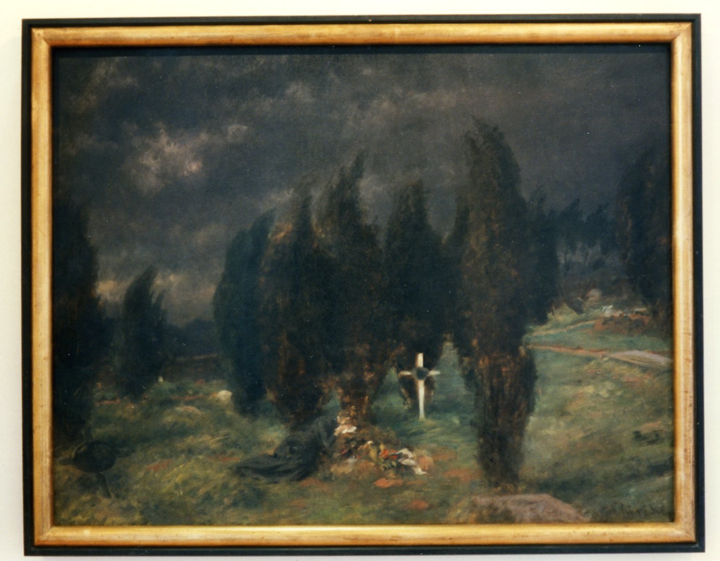 Gemälde 'Trauernde auf einem Friedhof' (August Künicke) (Museum für Sepulkralkultur CC0)