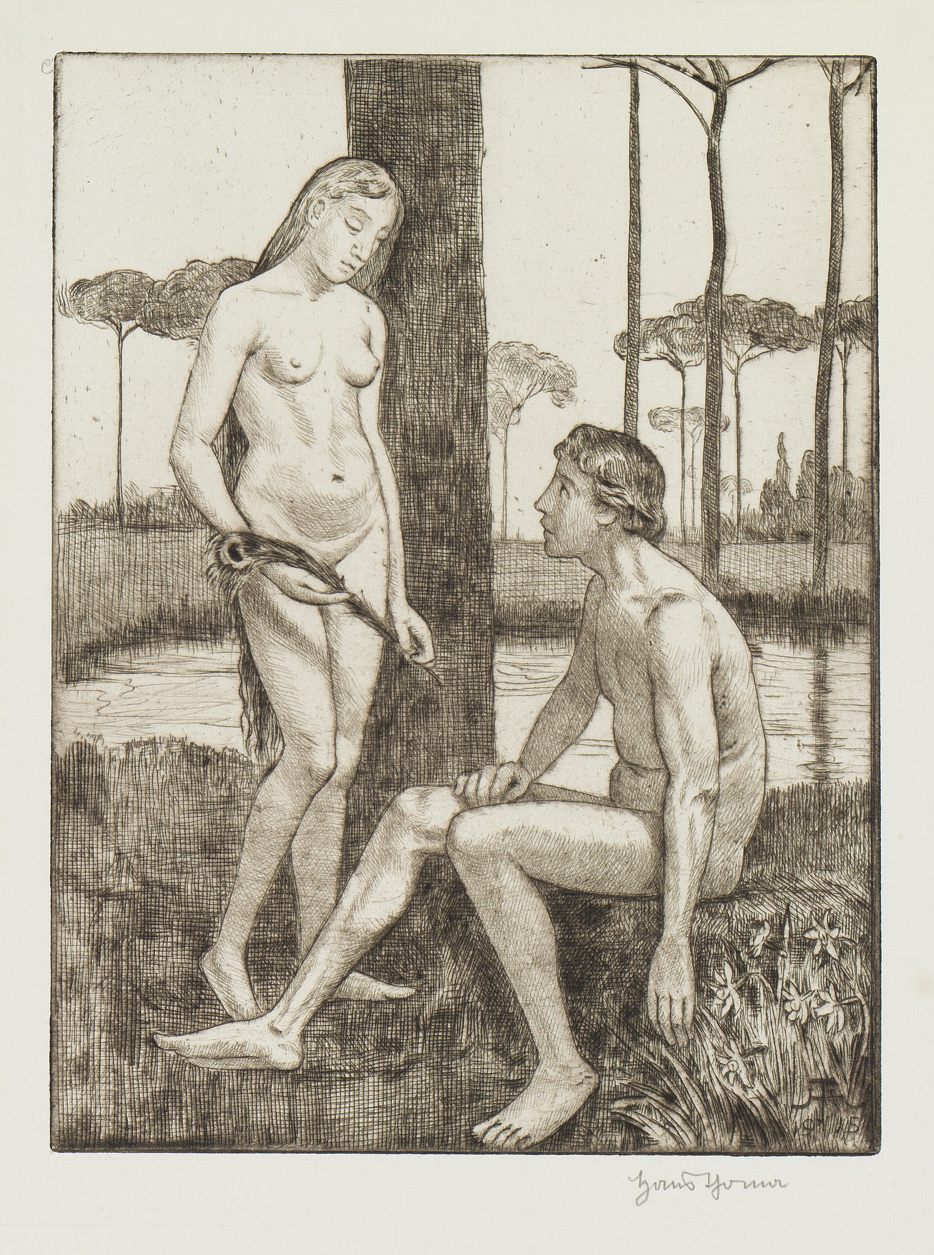 Grafik 'Adam und Eva' (Hans Thoma) (Museum für Sepulkralkultur CC0)