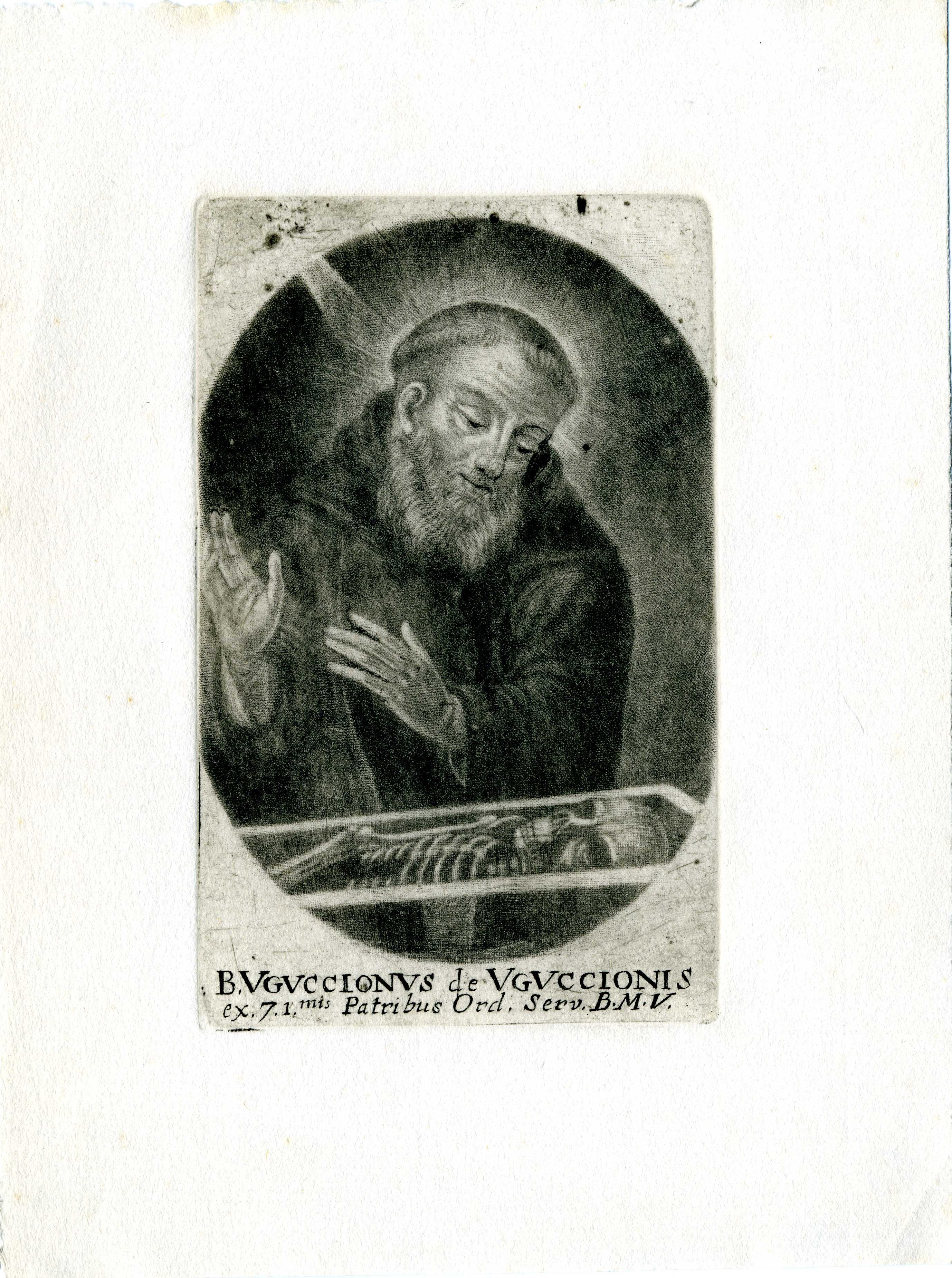 Grafik 'Heiliger Uguccione beim Gebet' (Museum für Sepulkralkultur CC BY-NC-SA)