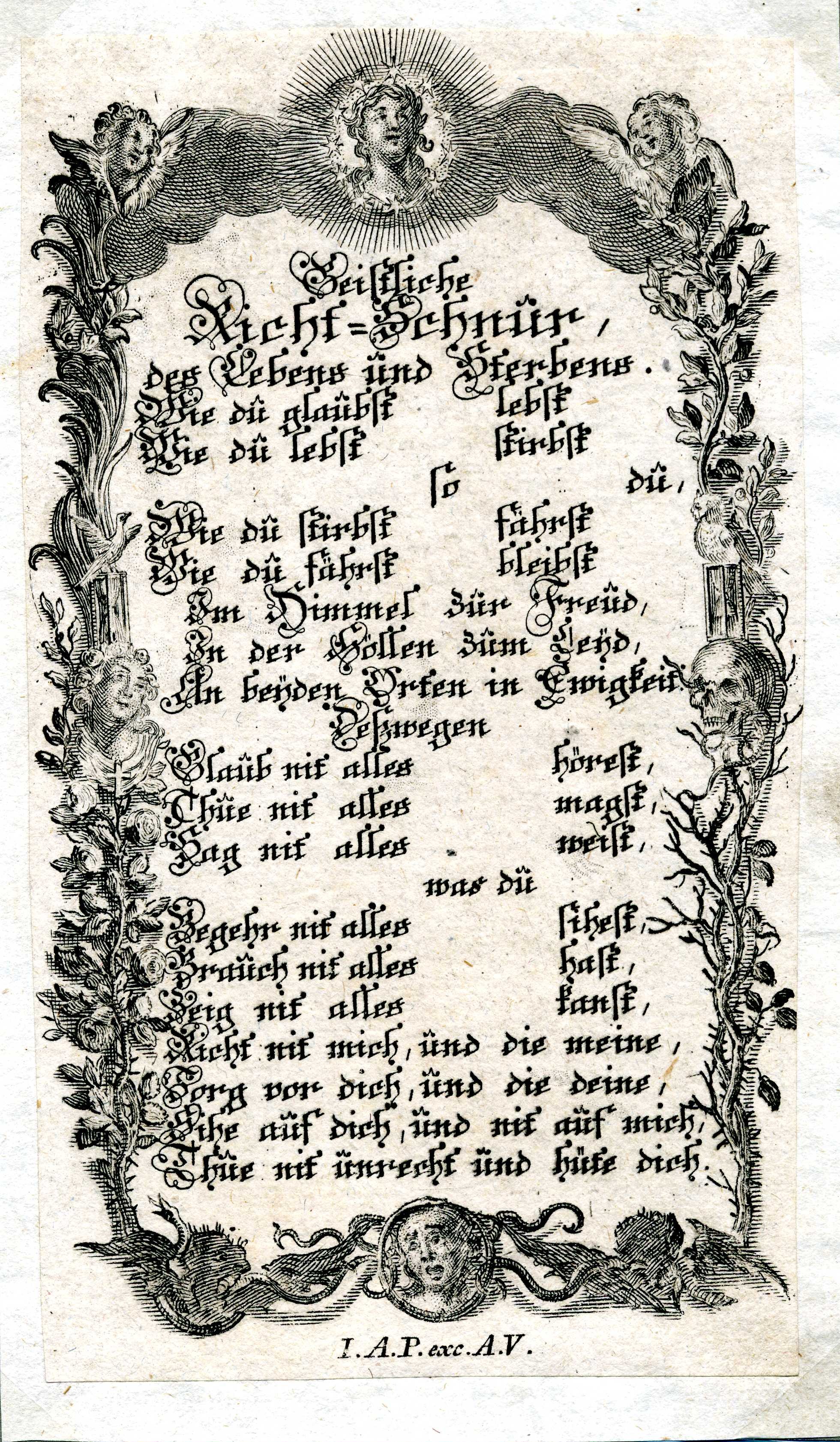 Grafik "Geistliche Richt-Schnur des Lebens und Sterbens" (Museum für Sepulkralkultur CC BY-NC-SA)