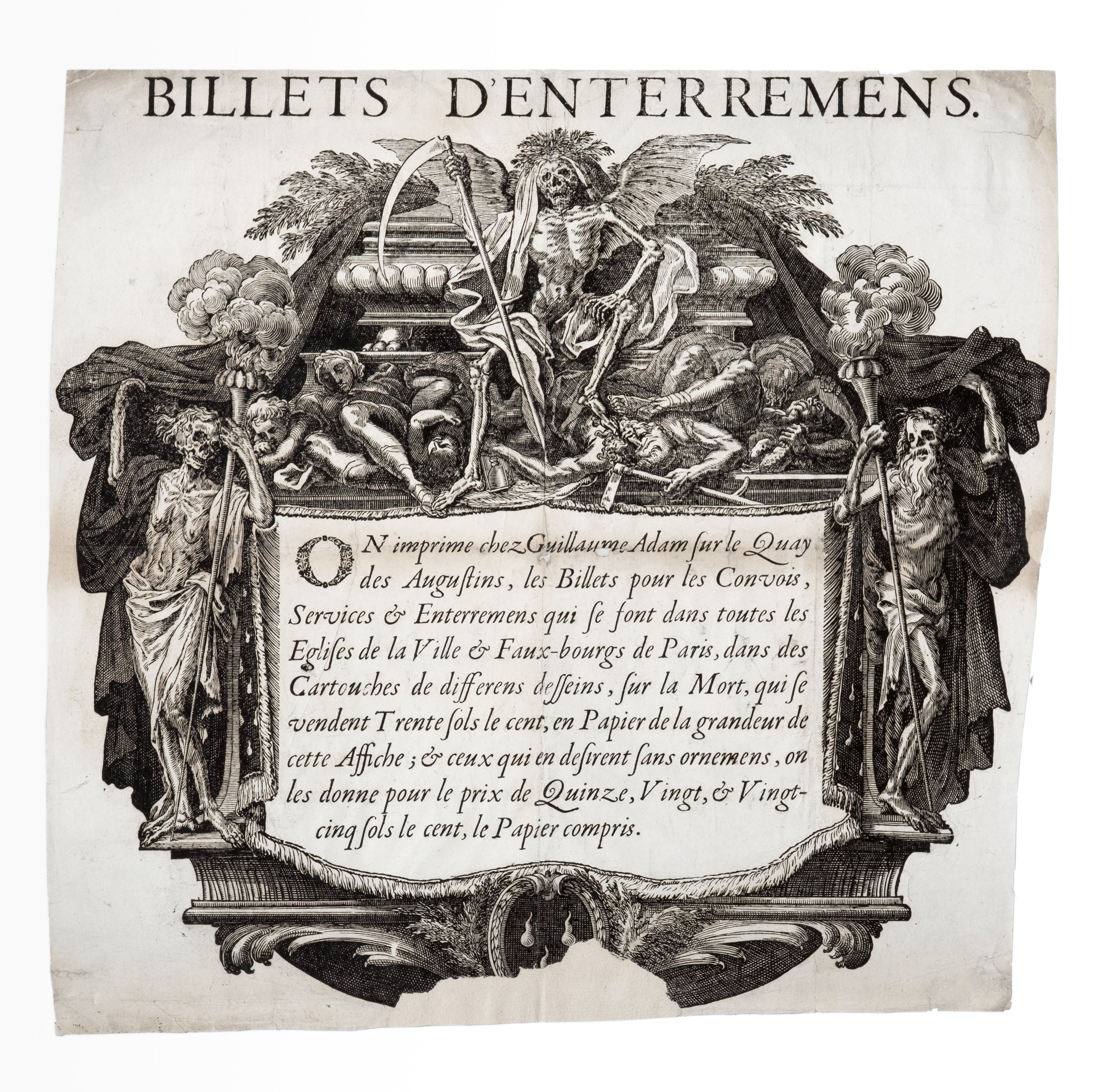 Grafik "Billets D'Enterremens" (Museum für Sepulkralkultur CC BY-NC-SA)