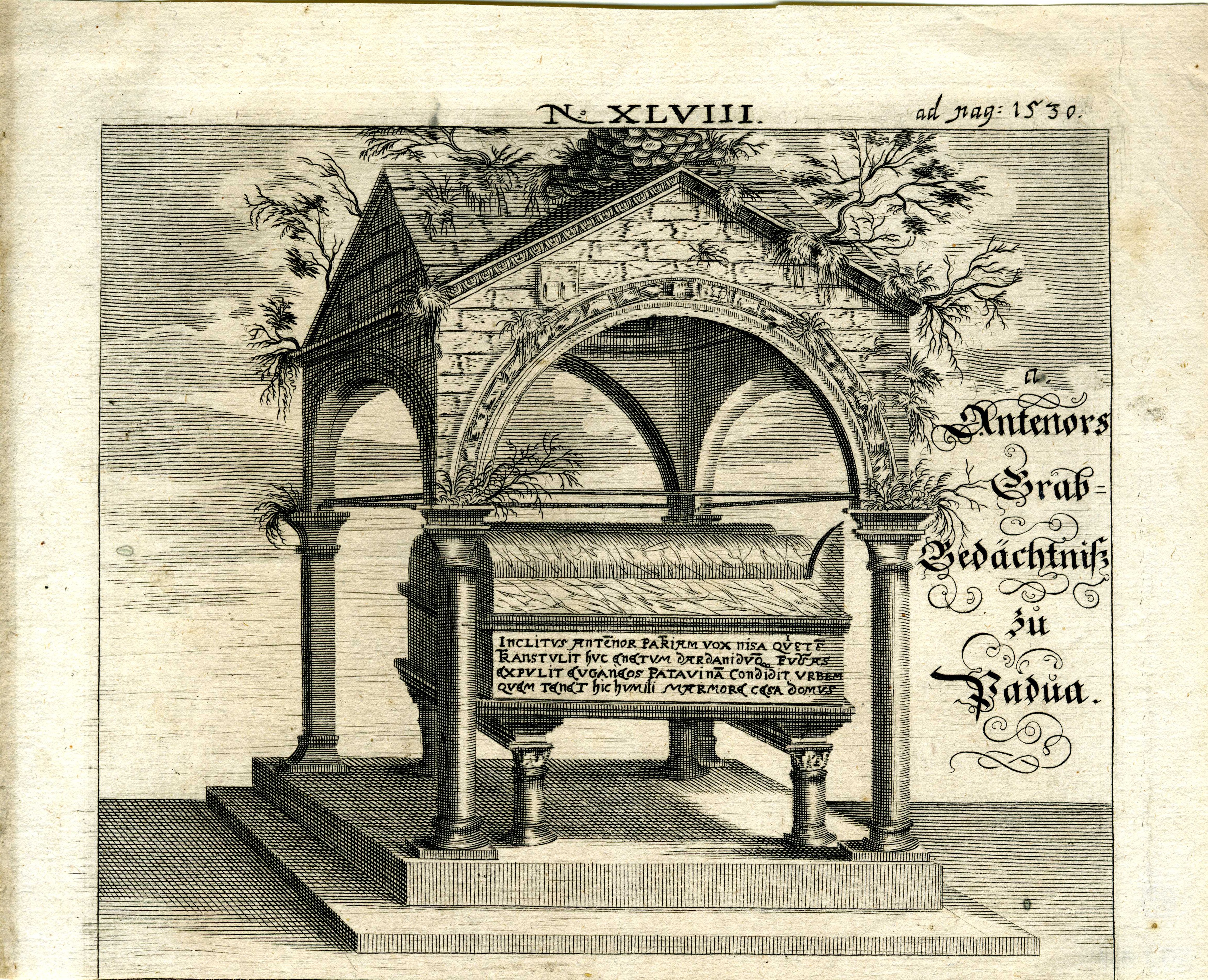 Grafik "Antenors Grab-Gedächtniß zu Padua" (Museum für Sepulkralkultur Public Domain Mark)