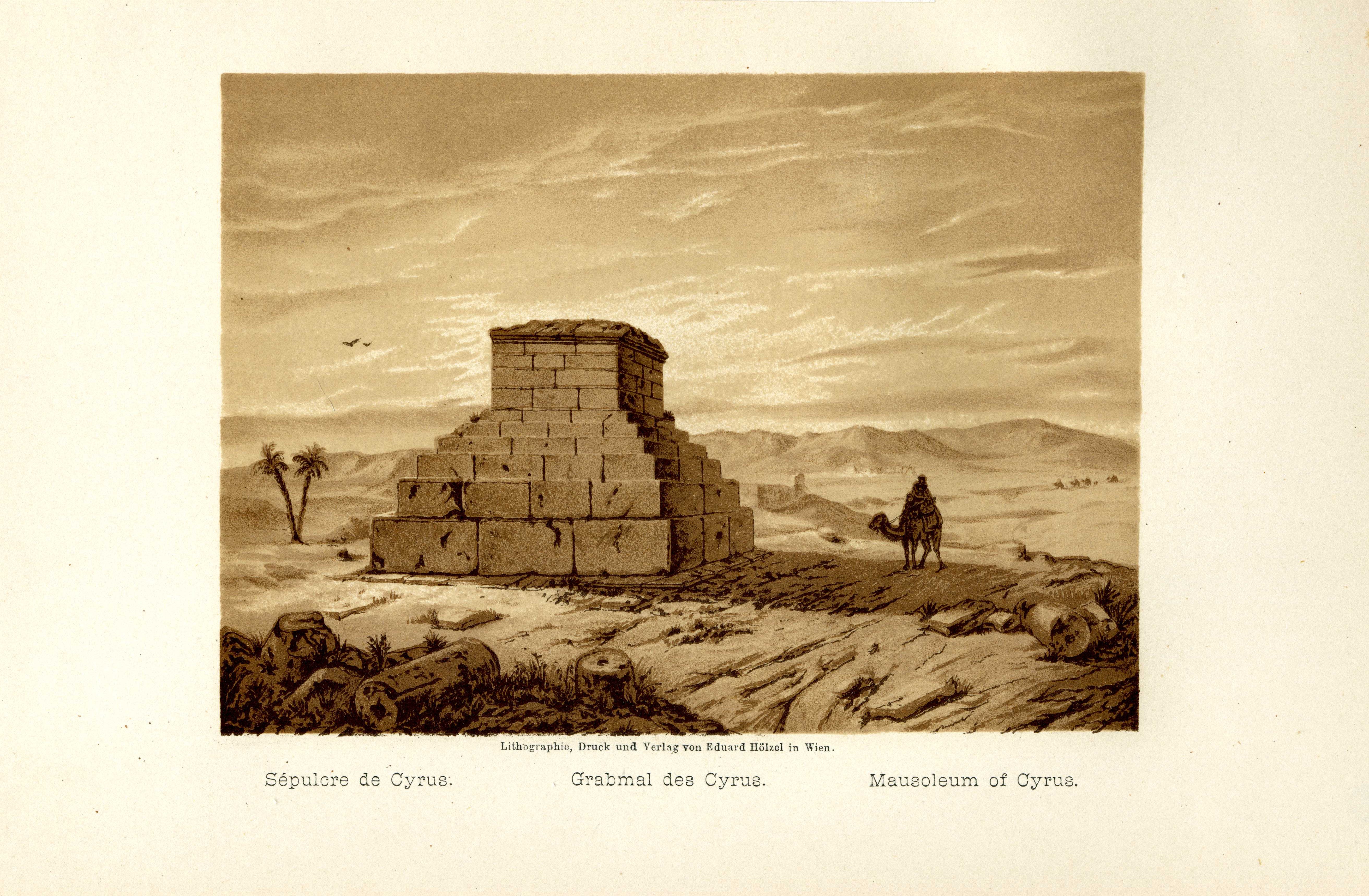 Grafik "Grabmal des Cyrus" (Museum für Sepulkralkultur CC BY-NC-SA)