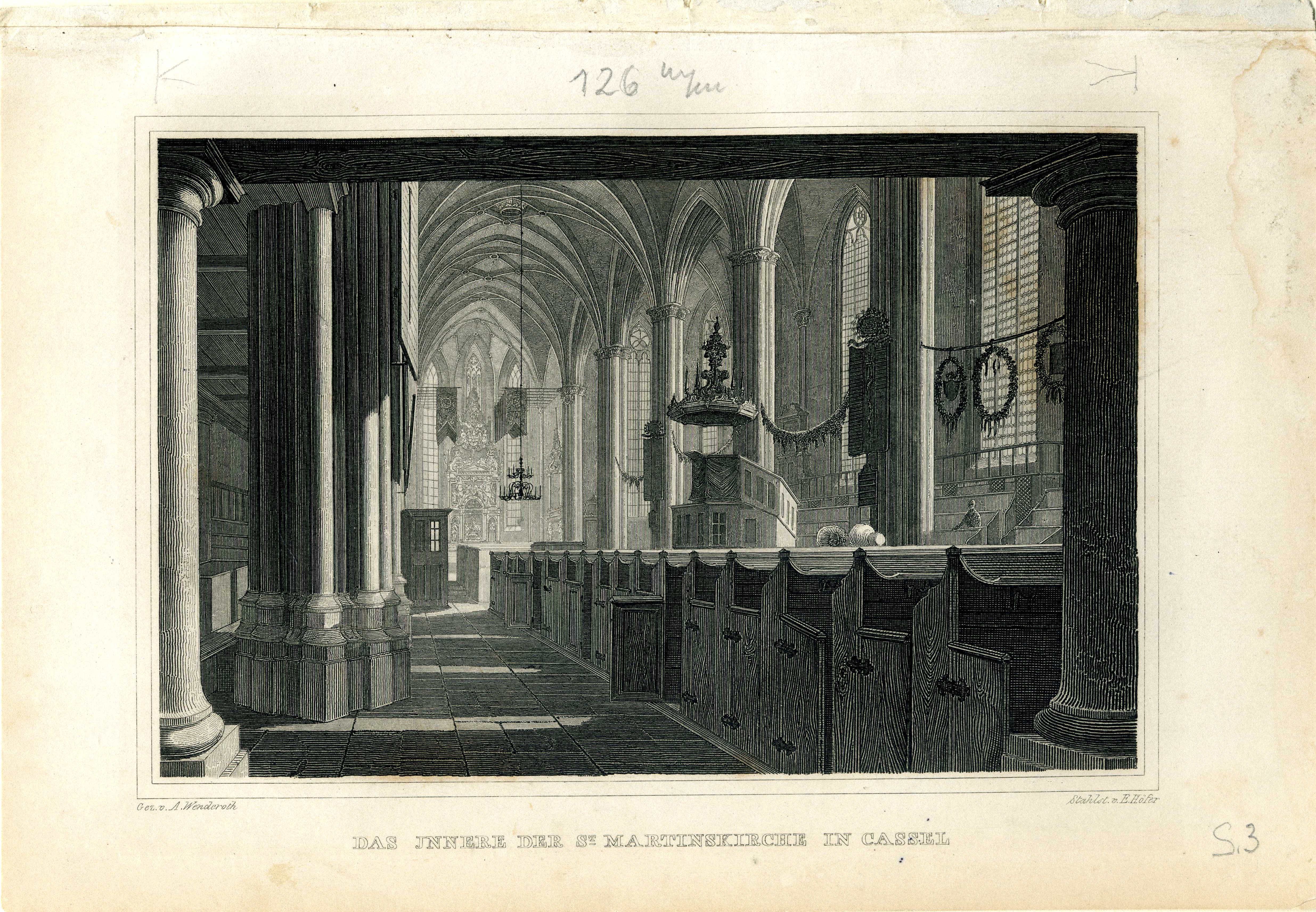 Grafik "Das Innere der St. Martinskirche in Cassel" (Museum für Sepulkralkultur CC BY)