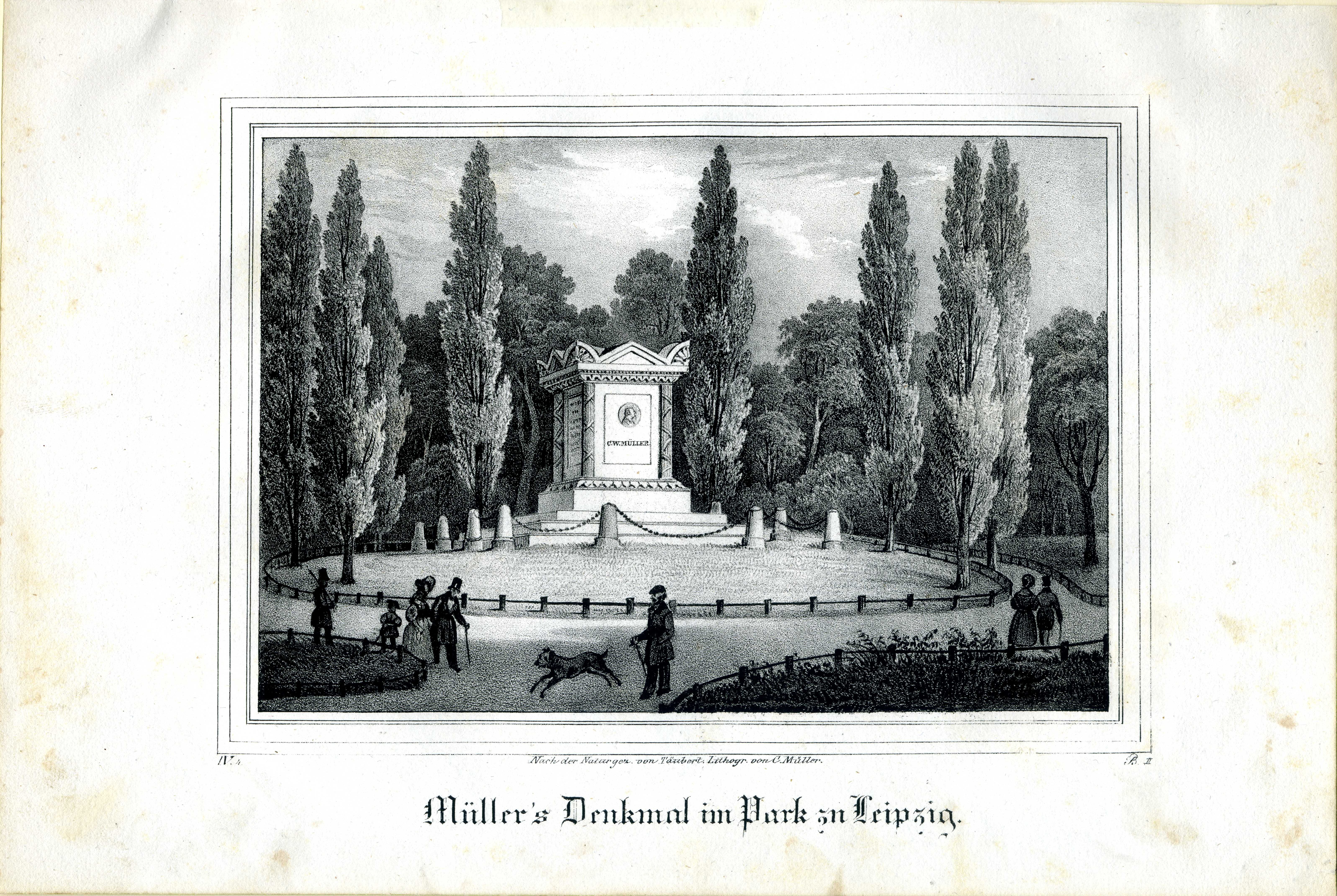 Grafik "Müller' Denkmal im Park zu Leipzig" (Museum für Sepulkralkultur CC BY)