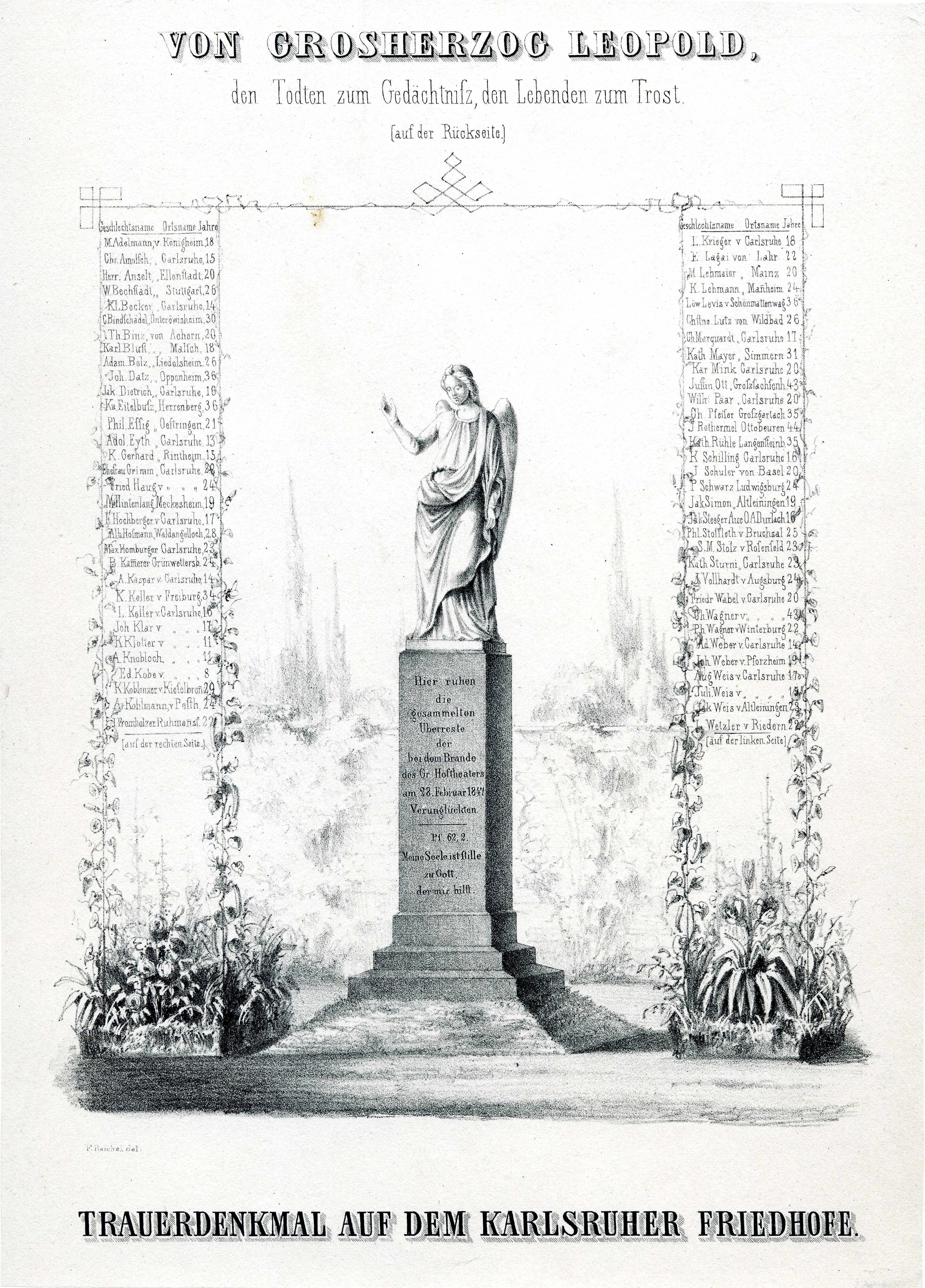 Grafik "Trauerdenkmal auf dem Karlsruher Friedhof" (Museum für Sepulkralkultur Public Domain Mark)