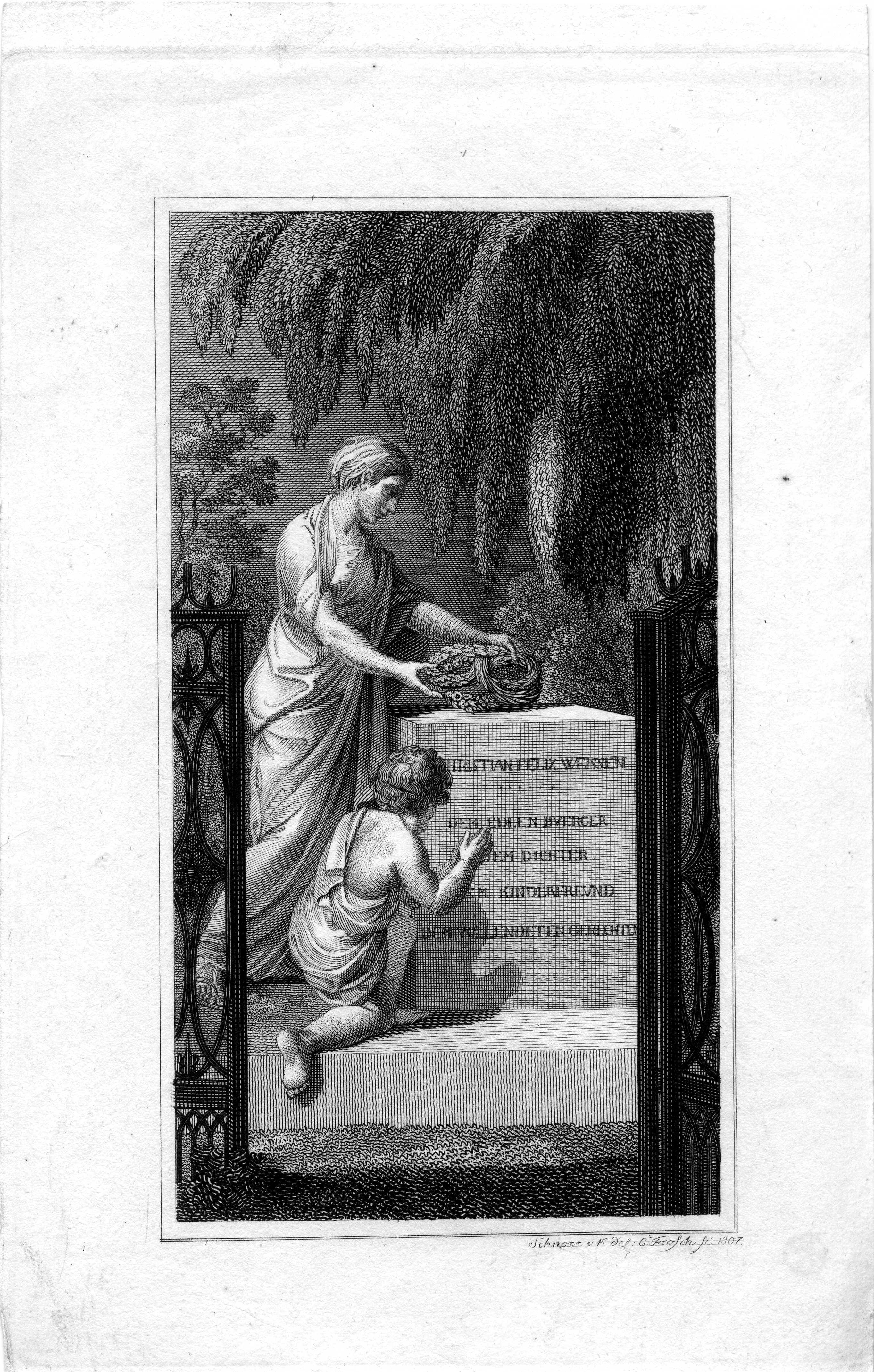 Grafik 'Grabmal Christian Felix Weissen' (Museum für Sepulkralkultur Public Domain Mark)