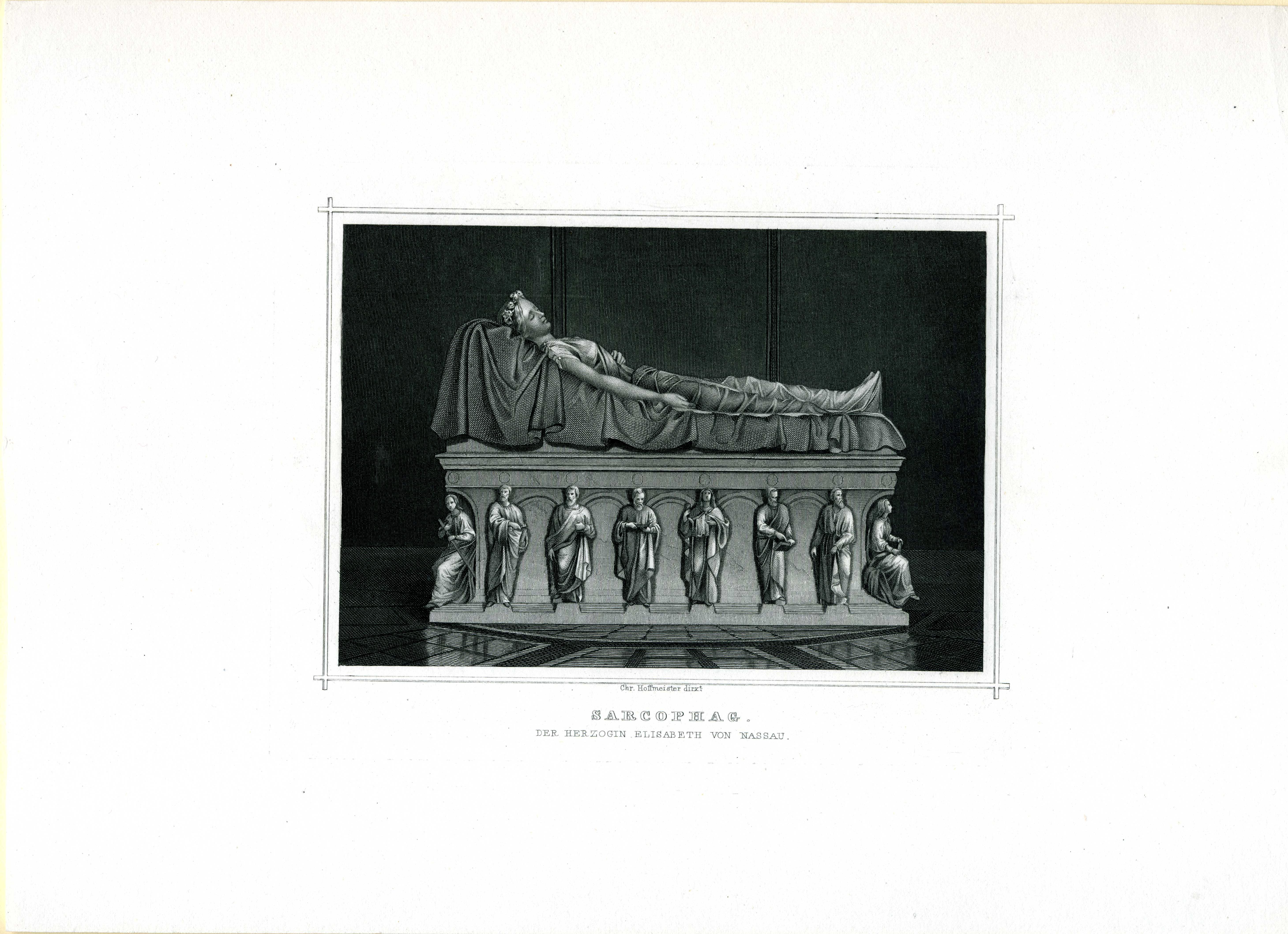 Grafik "Sarcophag der Herzogin Elisabeth von Nassau" (Museum für Sepulkralkultur Public Domain Mark)