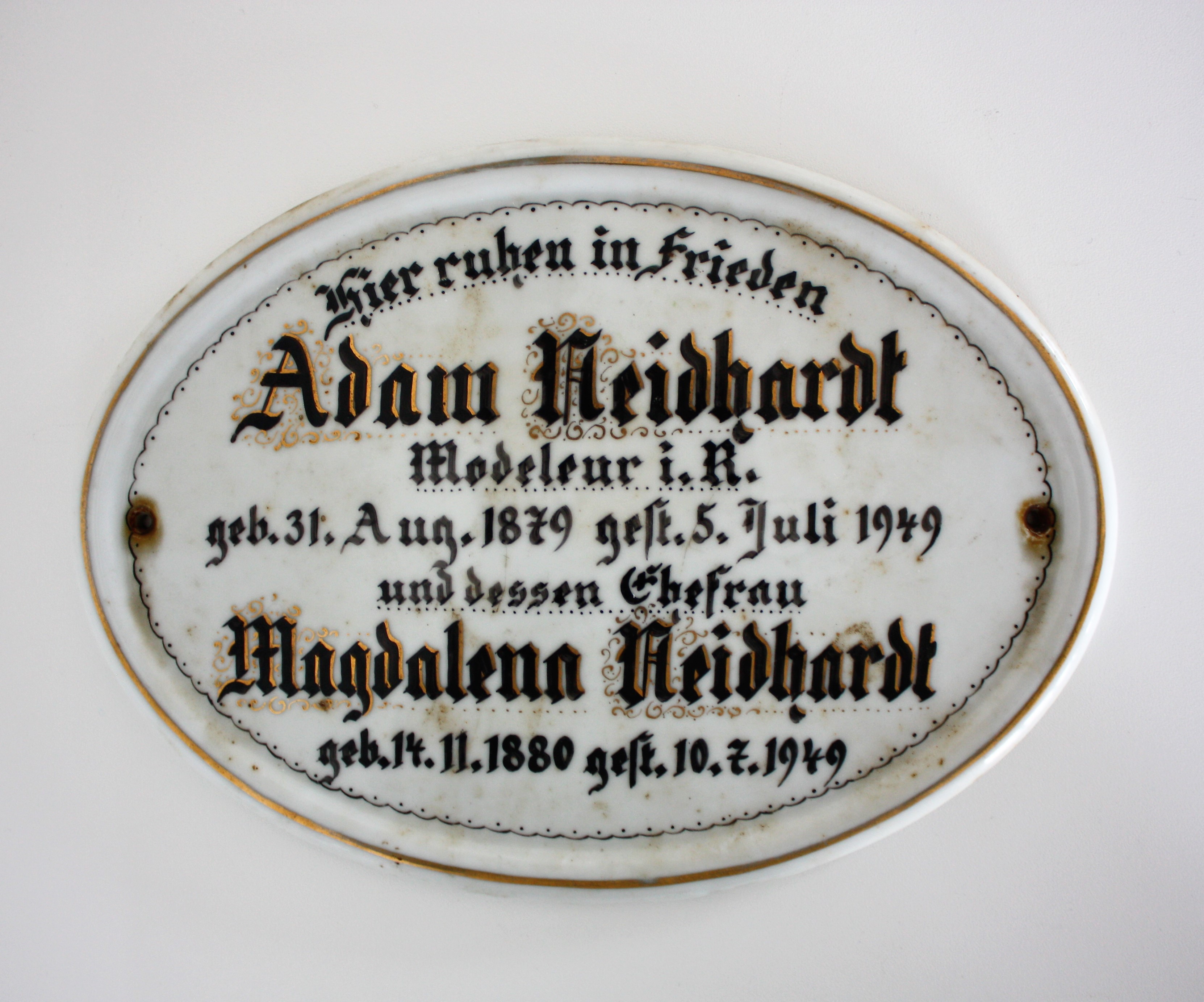 Gedenktafel "Adam und Magdalena Neidhardt" (Museum für Sepulkralkultur CC BY-NC-SA)