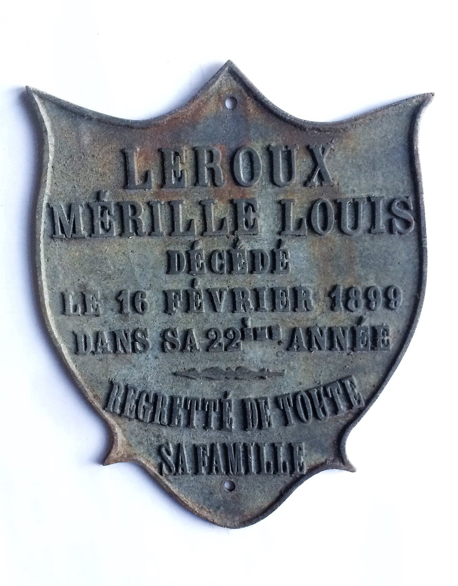 Grabschild "Mérille Louis Leroux" († 1899) (Museum für Sepulkralkultur CC BY)