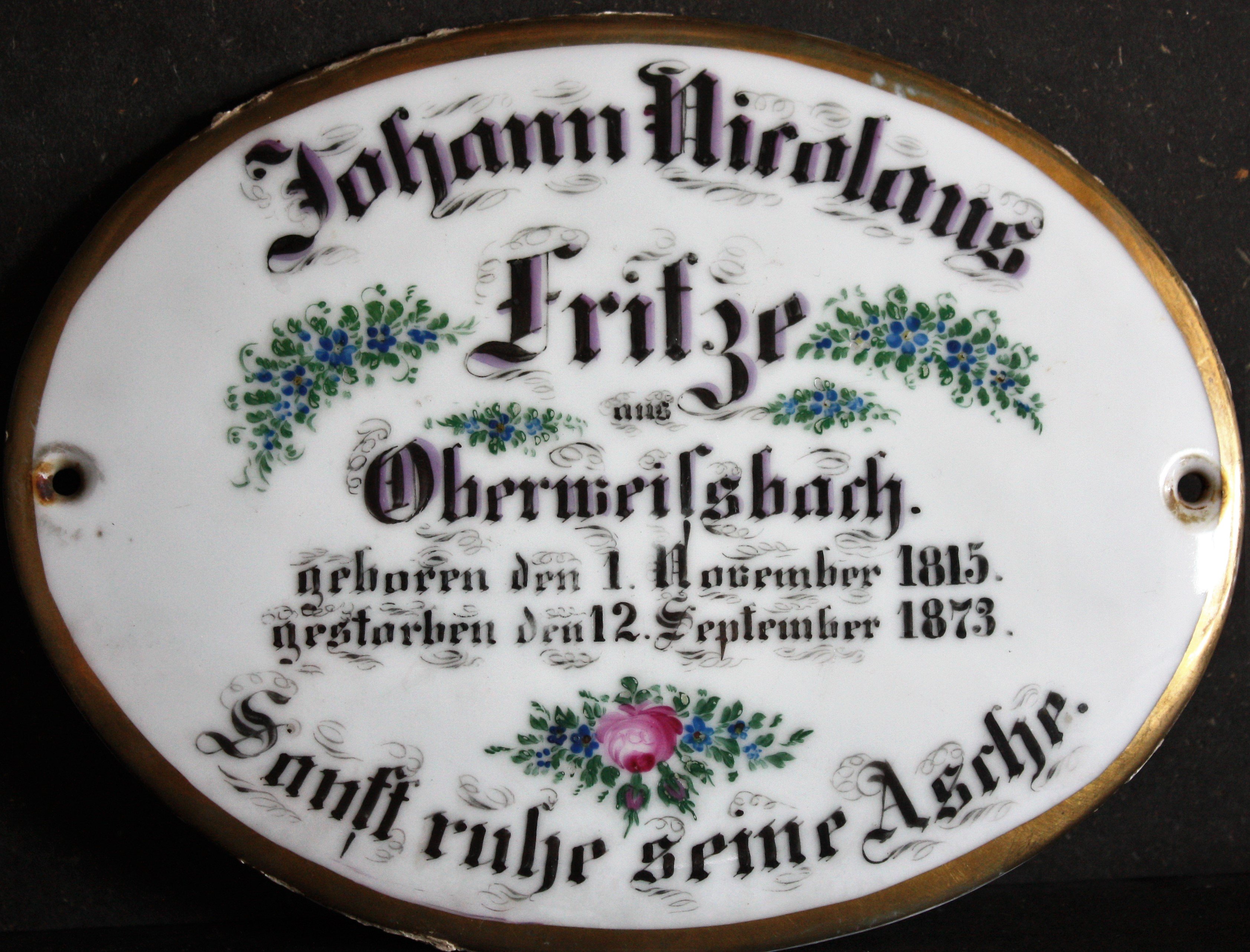 Grabtafel "Johann Nikolaus Fritze" (Museum für Sepulkralkultur CC BY)