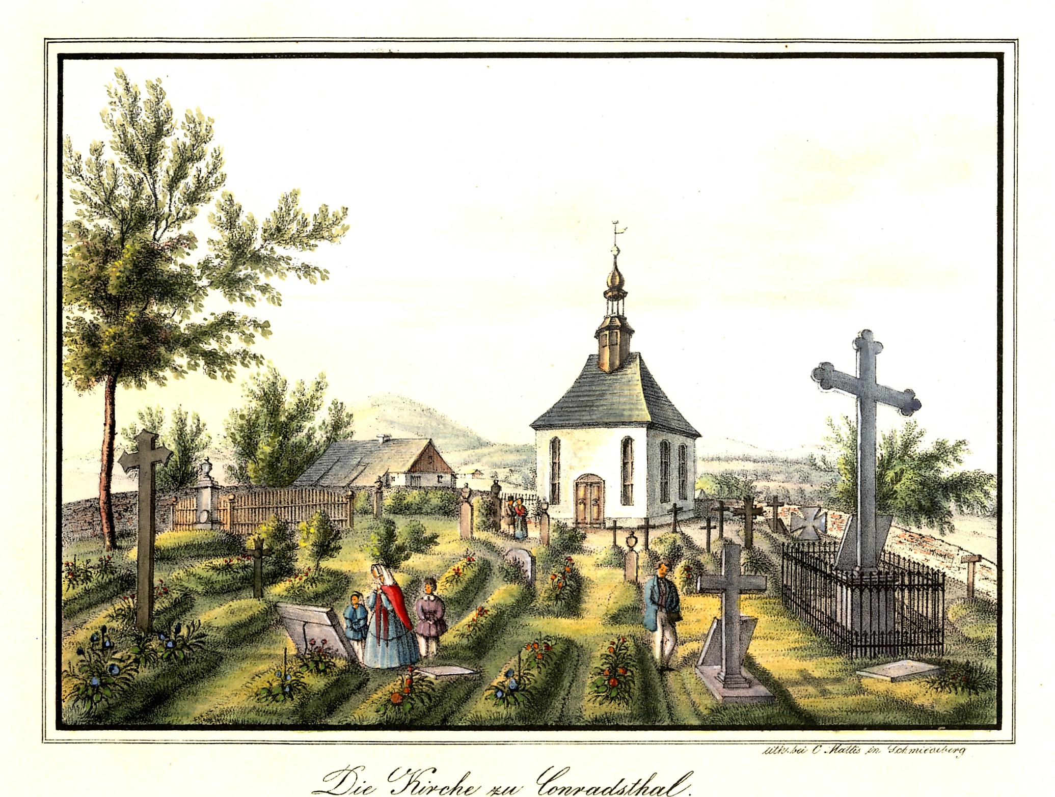Grafik "Die Kirche zu Conradsthal" (Museum für Sepulkralkultur CC BY-NC-SA)