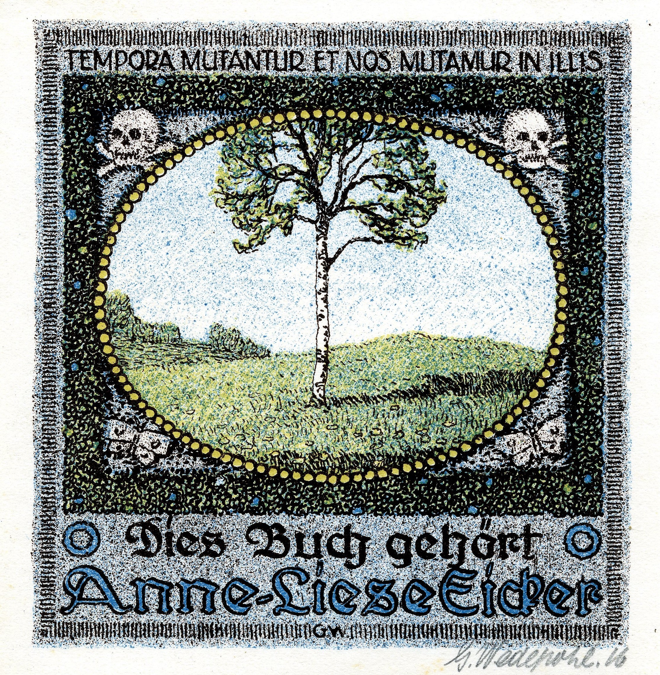 Exlibris "Anne-Liese Eicker" (Museum für Sepulkralkultur CC BY-NC-SA)