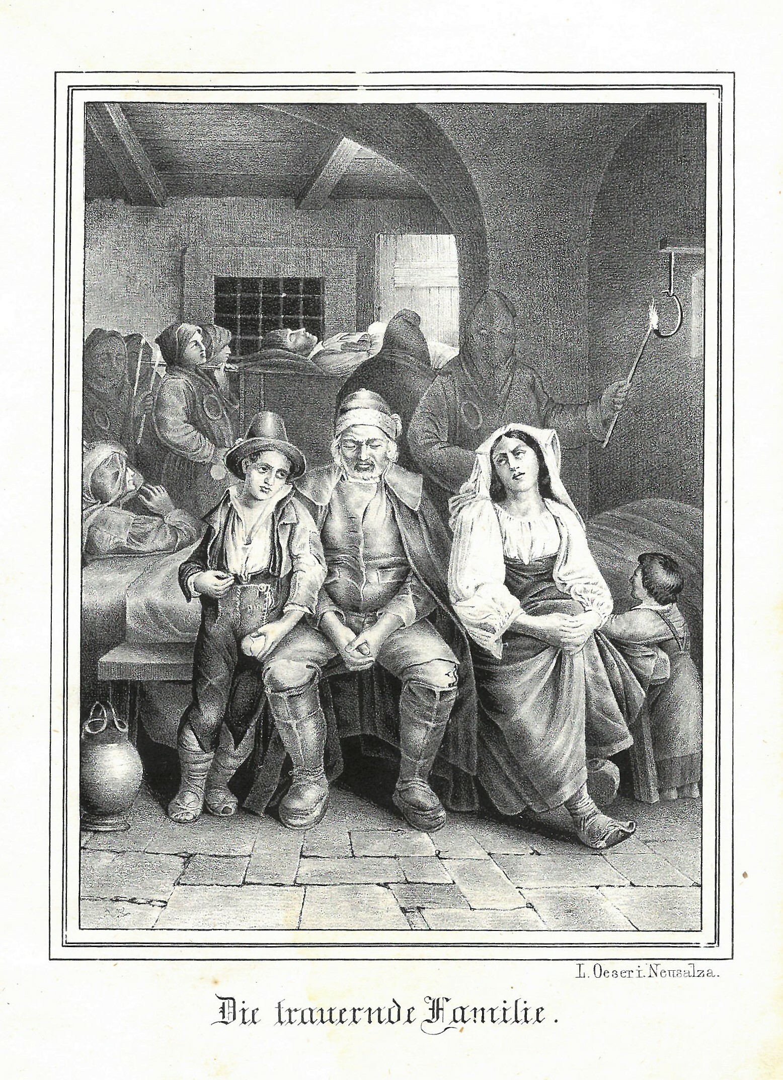 Grafik "Die trauernde Familie" (Museum für Sepulkralkultur CC BY-NC-SA)