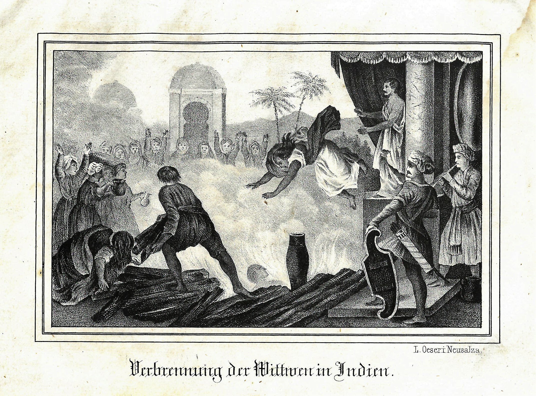 Grafik "Verbrennung der Wittwen in Indien" (Museum für Sepulkralkultur CC BY-NC-SA)