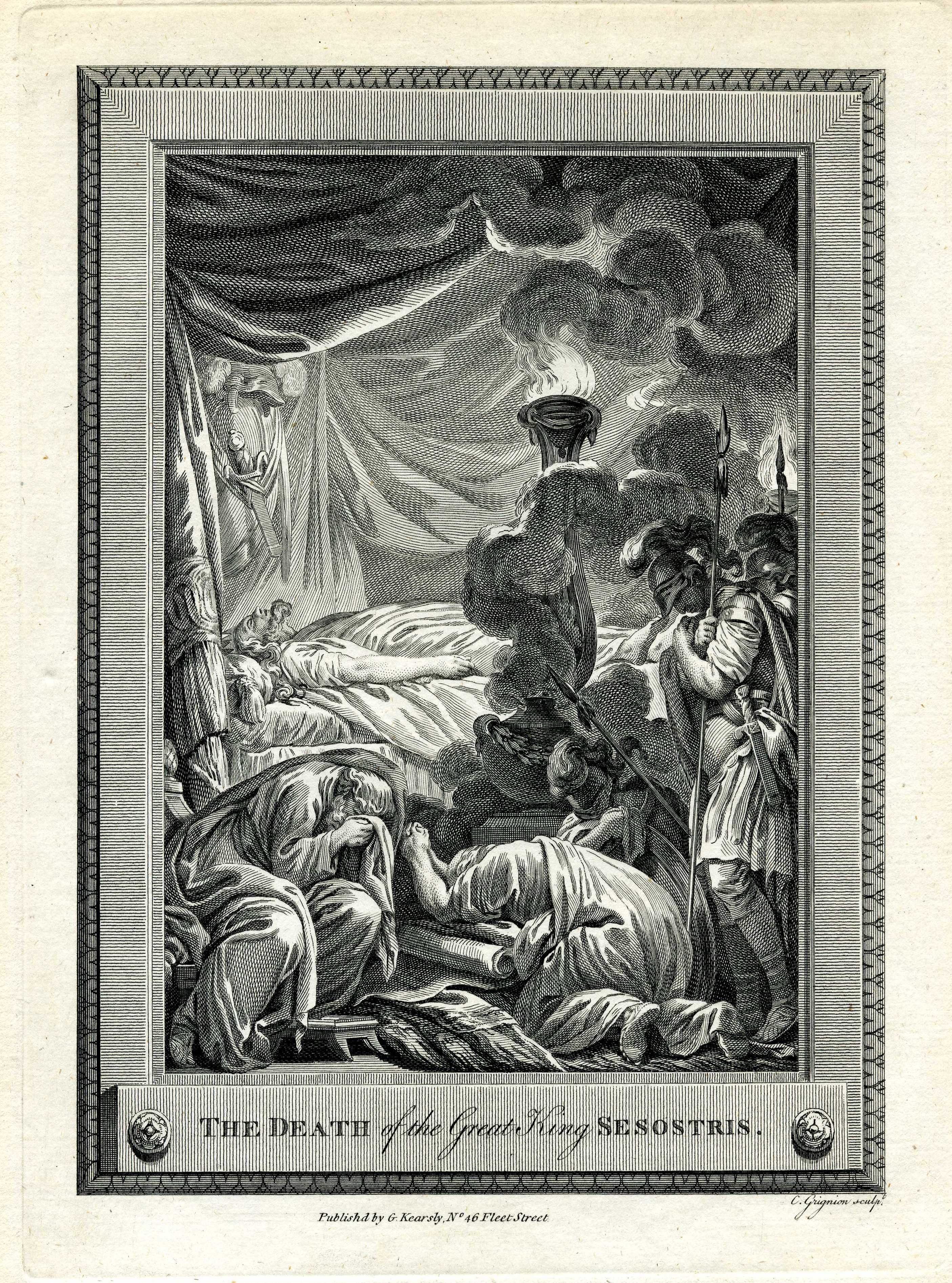 Grafik "The death of the great king Sesostris" (Museum für Sepulkralkultur CC BY-NC-SA)