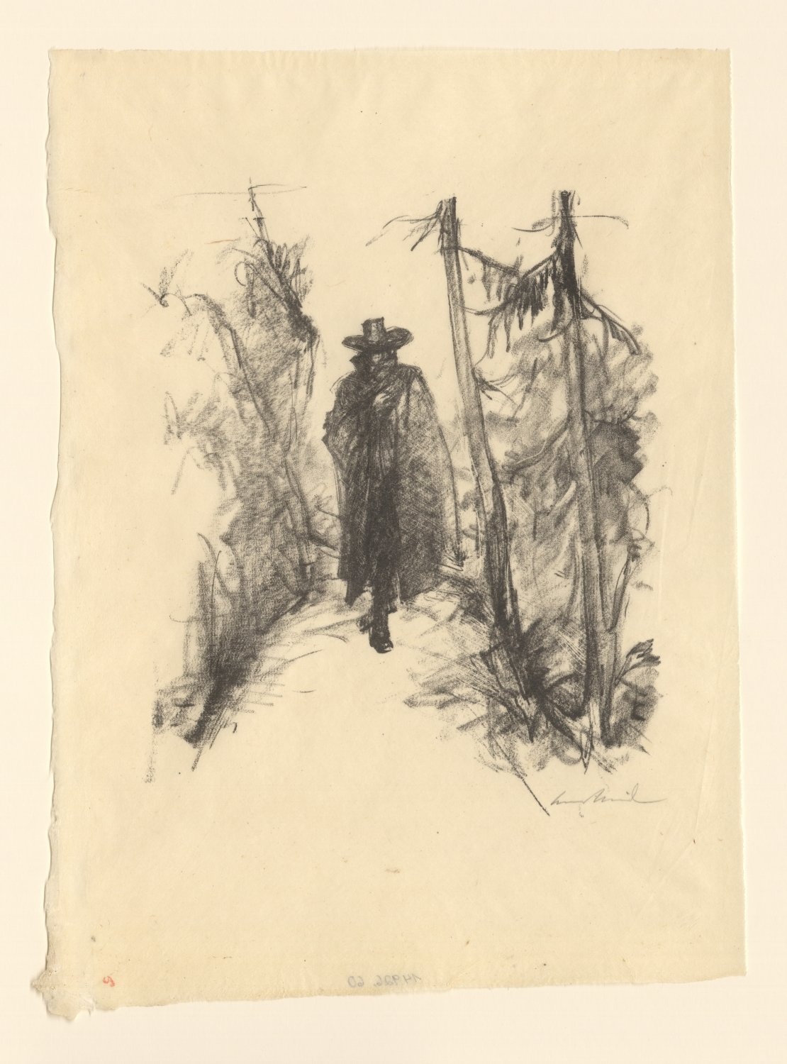 Ein Wanderer mit weitem Mantel (Freies Deutsches Hochstift / Frankfurter Goethe-Museum * Hans-Meid-Stiftung RR-F)