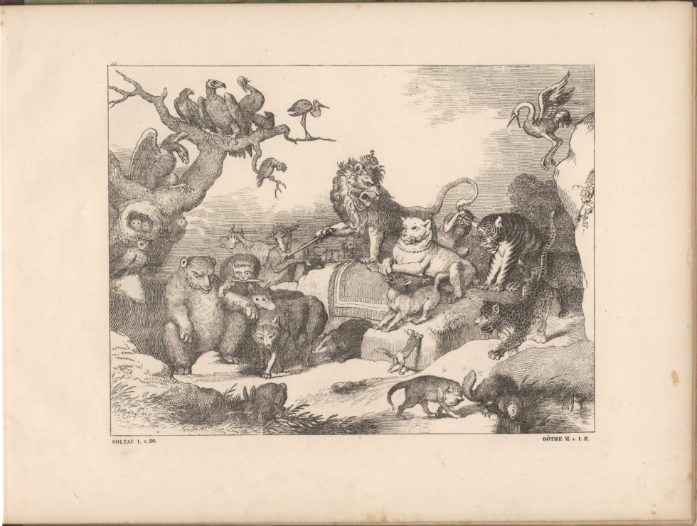 Braun der Bär und Isegrim der Wolf werden gefangen genommen. (Freies Deutsches Hochstift / Frankfurter Goethe-Museum CC BY-NC-SA)