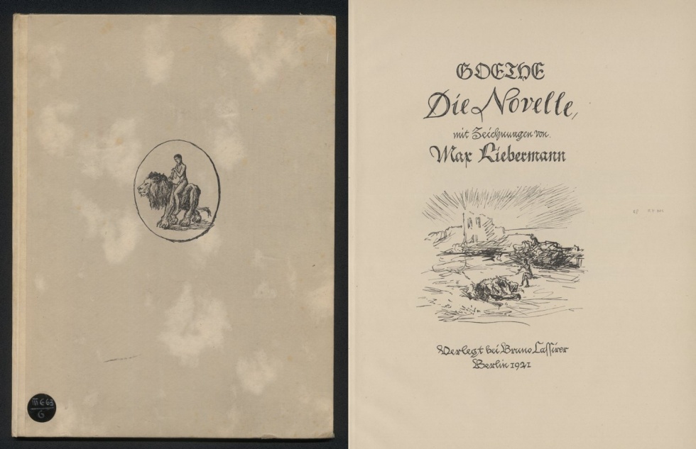 Goethe: Die Novelle, mit Zeichnungen von Max Liebermann. Die Holzschnitte wurden von der Reichsdruckerei mit der Hand eingedruckt. (Freies Deutsches Hochstift / Frankfurter Goethe-Museum CC BY-NC-SA)