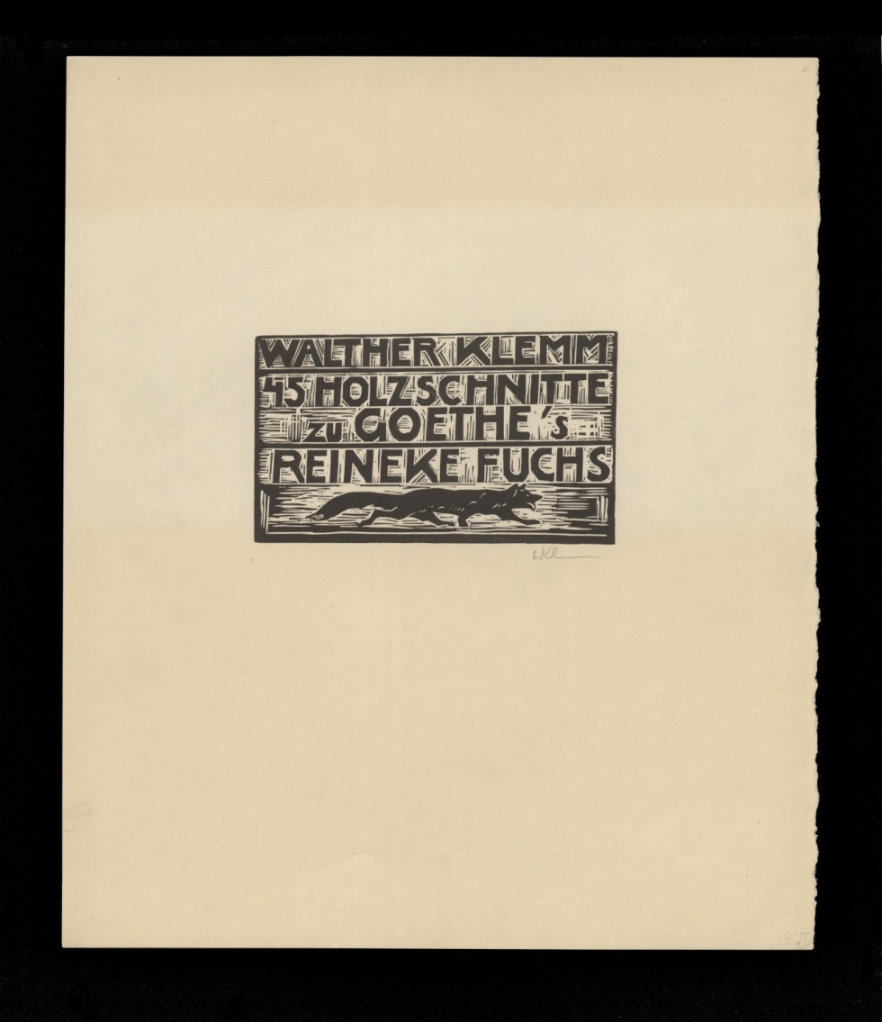 Titelblatt zu Walther Klemms Holzschnitten zu Reineke Fuchs (Trotz intensiver Recherche war der Rechteinhaber dieses Werkes nicht ermittelbar. Bei Hinweisen wenden Sie sich bitte an: bildarchiv@goethehaus-frankfurt.de Orphan Work)