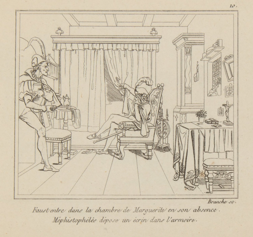 Faust entre dans la chambre de Marguerite en son absence. Méphistophélés dépose un écrin dans l´armoire (Freies Deutsches Hochstift / Frankfurter Goethe-Museum CC BY-NC-SA)