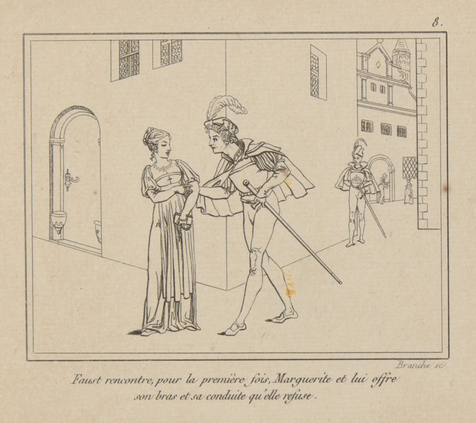Faust rencontre, pour la première fois, Marguerite et lui offre son bras et sa conduite qu´elle refuse (Freies Deutsches Hochstift / Frankfurter Goethe-Museum CC BY-NC-SA)