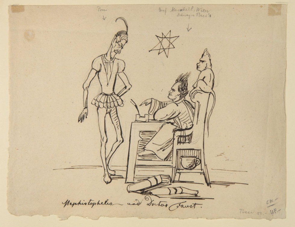 Mephistopheles und Doctor Faust. Karikatur (Freies Deutsches Hochstift / Frankfurter Goethe-Museum CC BY-NC-SA)