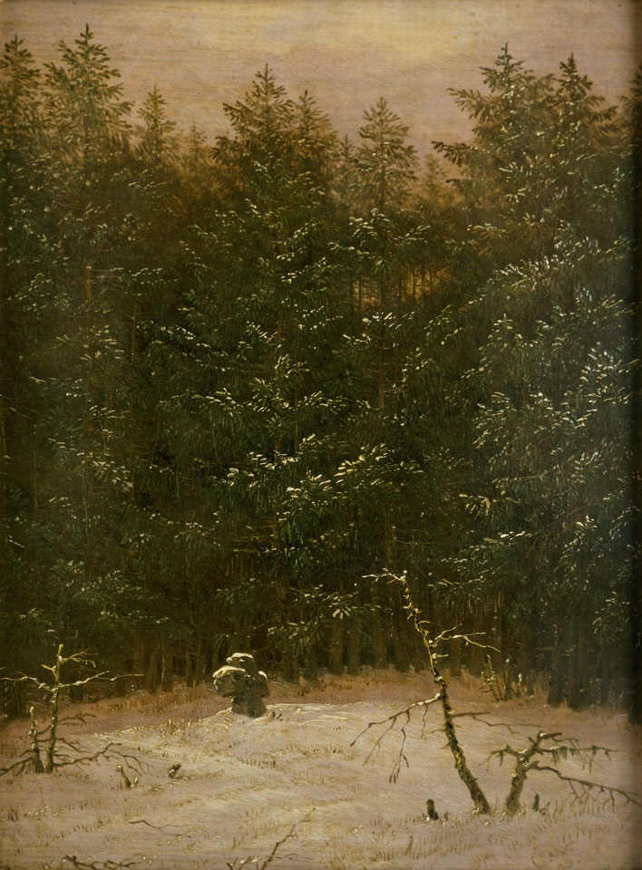 Verschneiter Wald mit Steinkreuz (Freies Deutsches Hochstift / Frankfurter Goethe-Museum RR-F)