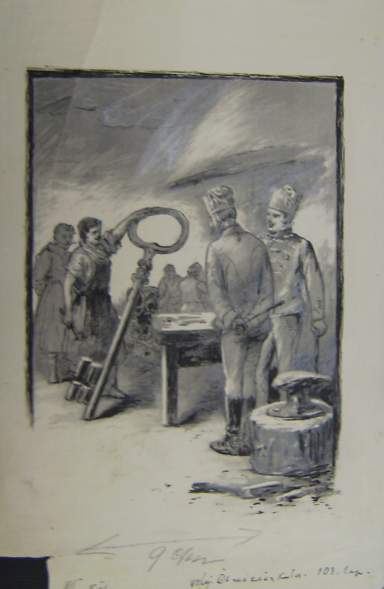 Illusztráció Vas G.: Egy alispánhoz: Jelenet Öt mázsázs kulcs c. fejezethez (Erkel Ferenc Múzeum CC BY-NC-SA)